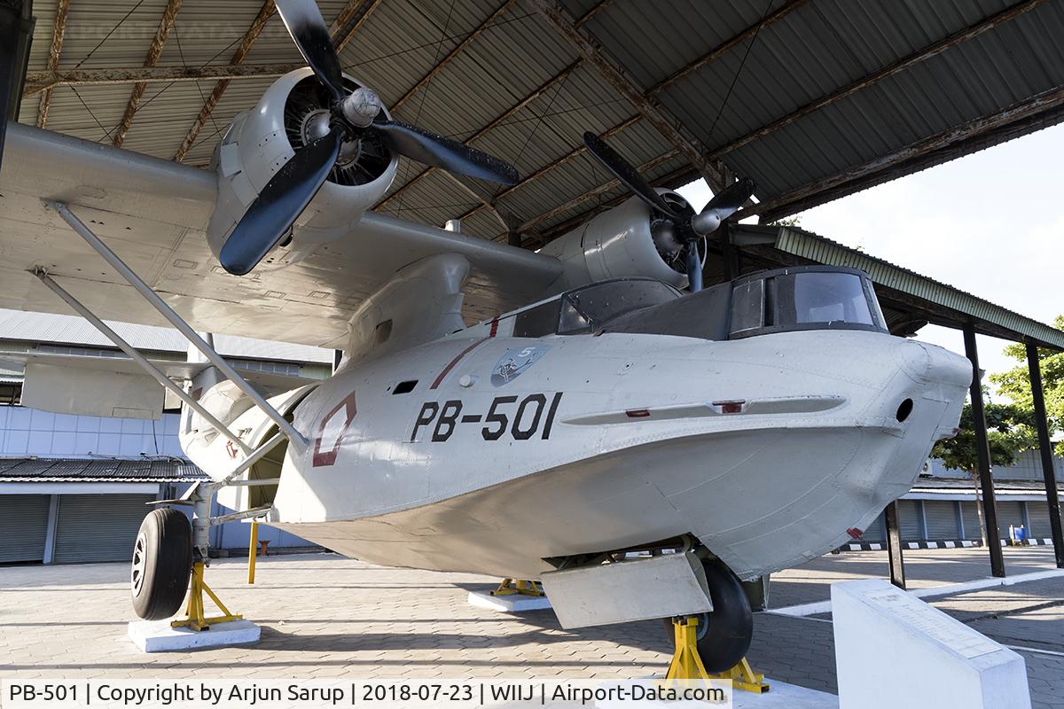 PB-501, Consolidated PBY-5A Catalina C/N 22025, This Catalina is displayed outdoors under a roof at Museum Pusat TNI-AU Dirgantara Mandala and carries the emblem of Skadron Udara 5, which had six of these aircraft based at Husein Sastranegara.