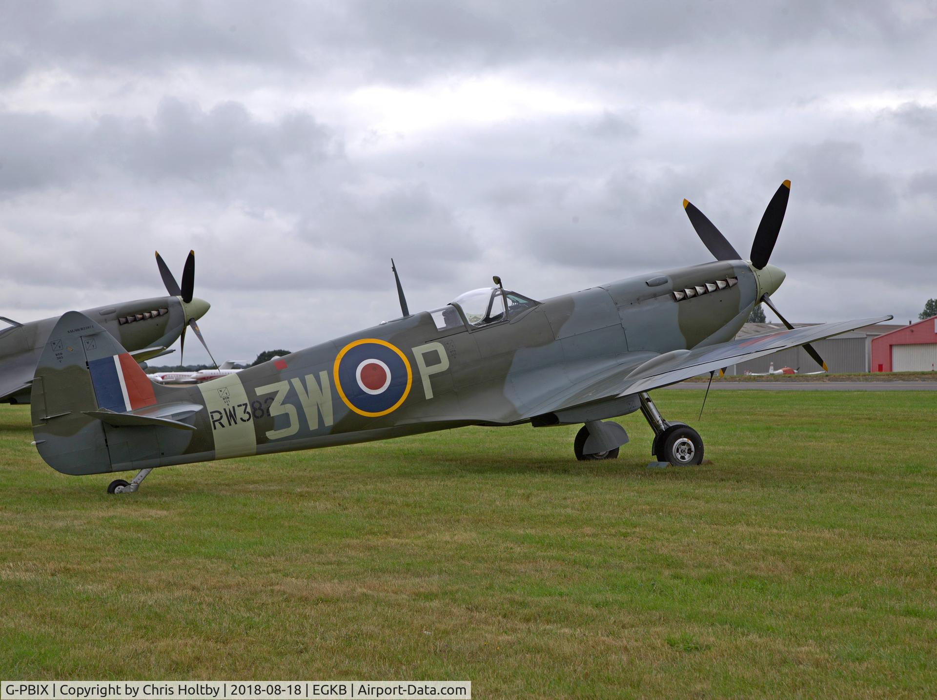 G-PBIX, 1945 Supermarine 361 Spitfire LF.XVIe C/N CBAF.11581, Parked prior to Festival of Flight 2018 display at Biggin Hill