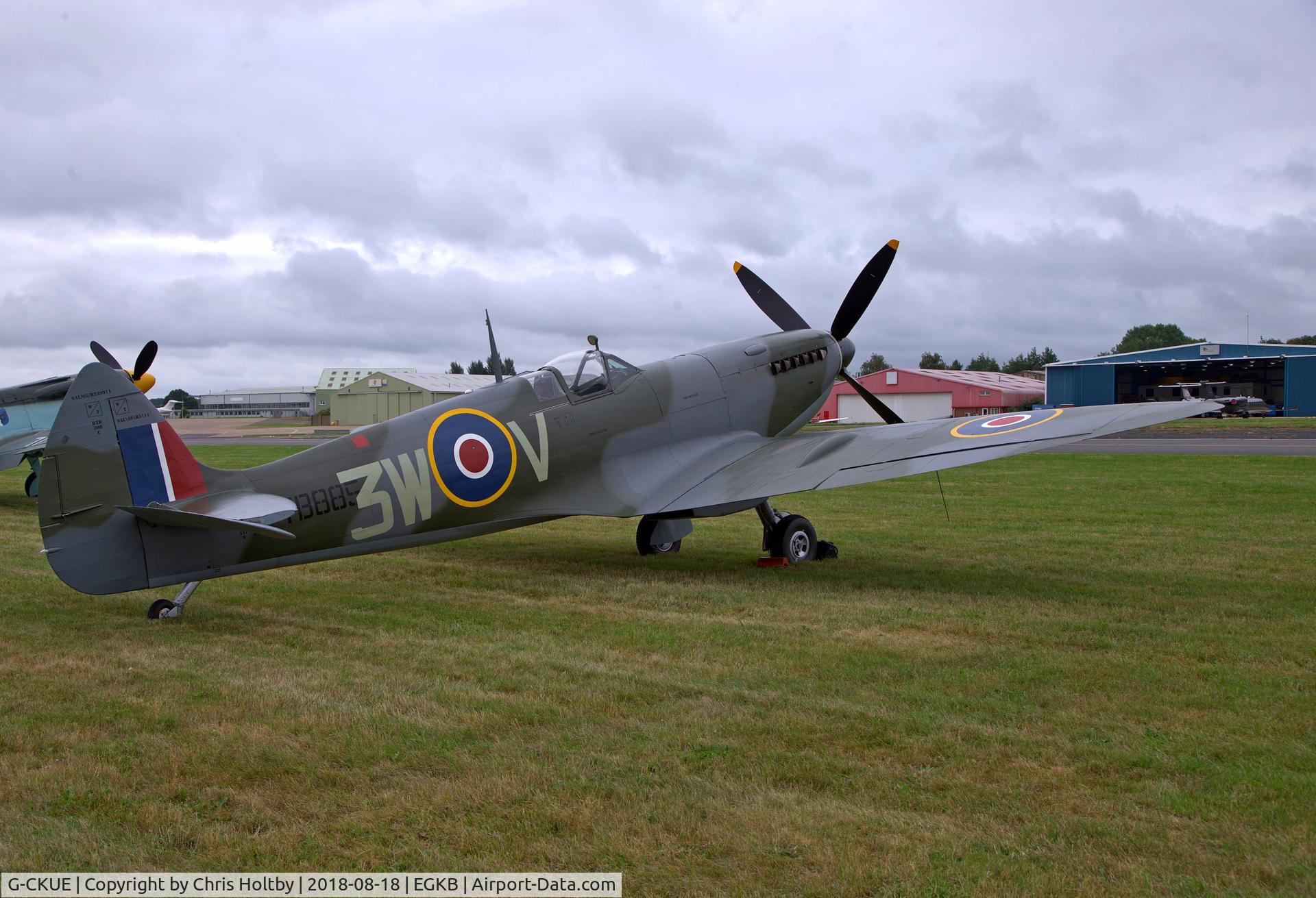 G-CKUE, Supermarine Spitfire LF.XVI C/N CBAF 10917, Parked prior to Festival of Flight 2018 display at Biggin Hill