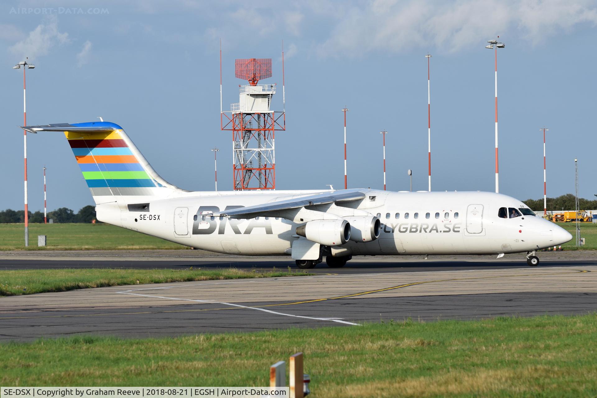 SE-DSX, 1994 British Aerospace Avro 146-RJ100 C/N E3255, Just landed at Norwich.