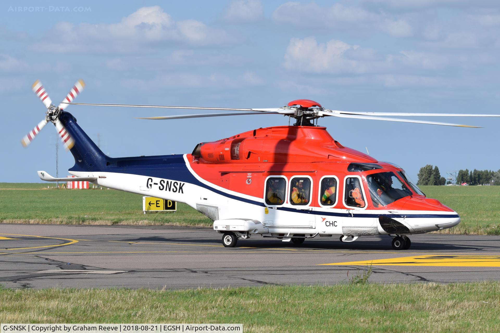 G-SNSK, 2013 AgustaWestland AW-139 C/N 41354, Departing from Norwich.