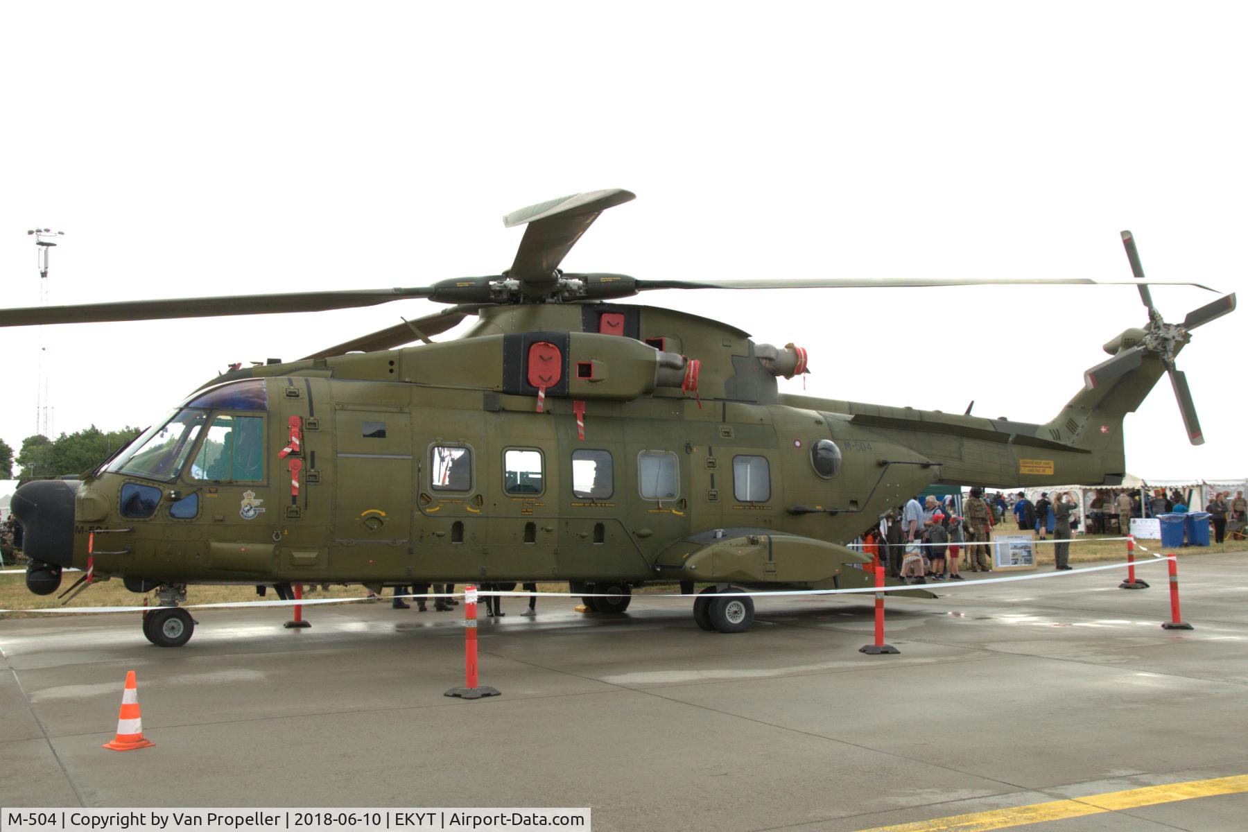 M-504, AgustaWestland EH-101 Mk.512 Merlin Joint Supporter C/N 50114/512004/DEN04, EH-101 of the Royal Danish Air Force at Aalborg Air Show 2018