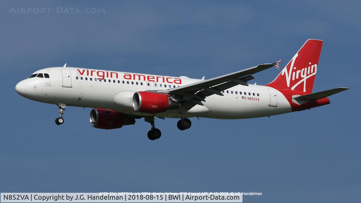 N852VA, 2012 Airbus A320-214 C/N 5004, On approach.
