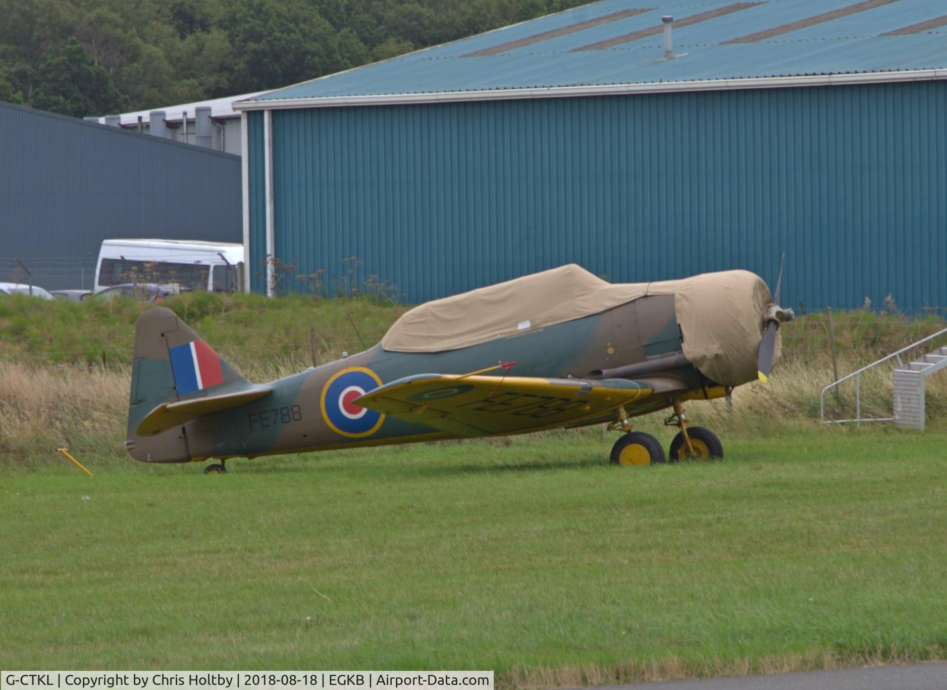 G-CTKL, 1941 Noorduyn AT-16 Harvard IIB C/N 07-30, Parked and covered at Biggin Hill on Festival of Flight 2018 Day 1