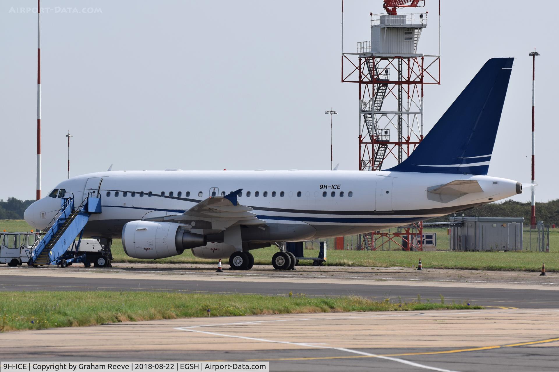 9H-ICE, 2010 Airbus A318-112CJ Elite C/N 4503, Parked at Norwich.