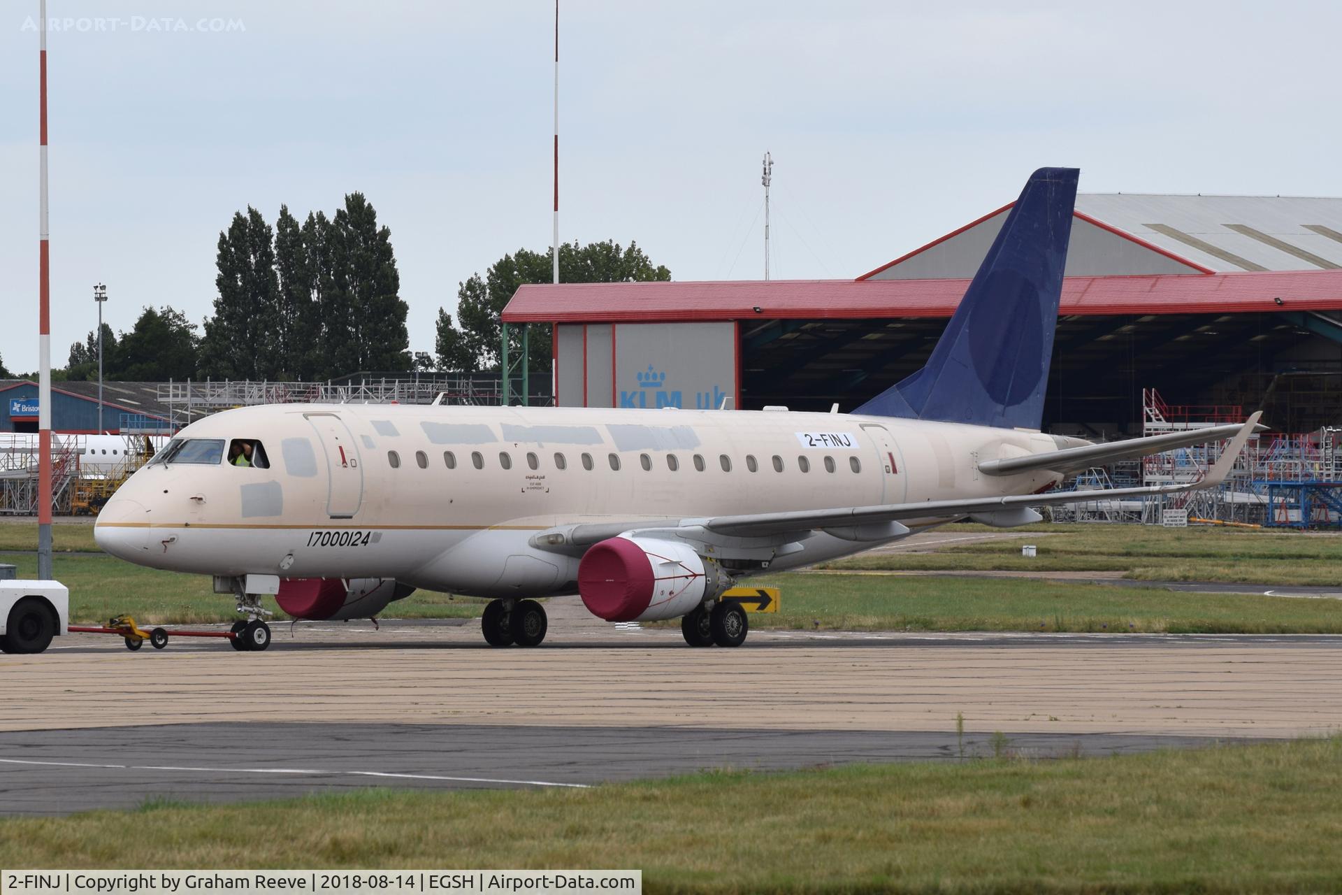 2-FINJ, 2006 Embraer 170LR (ERJ-170-100LR) C/N 17000124, Under tow at Norwich. With thanks to Kevin Hudson with this.