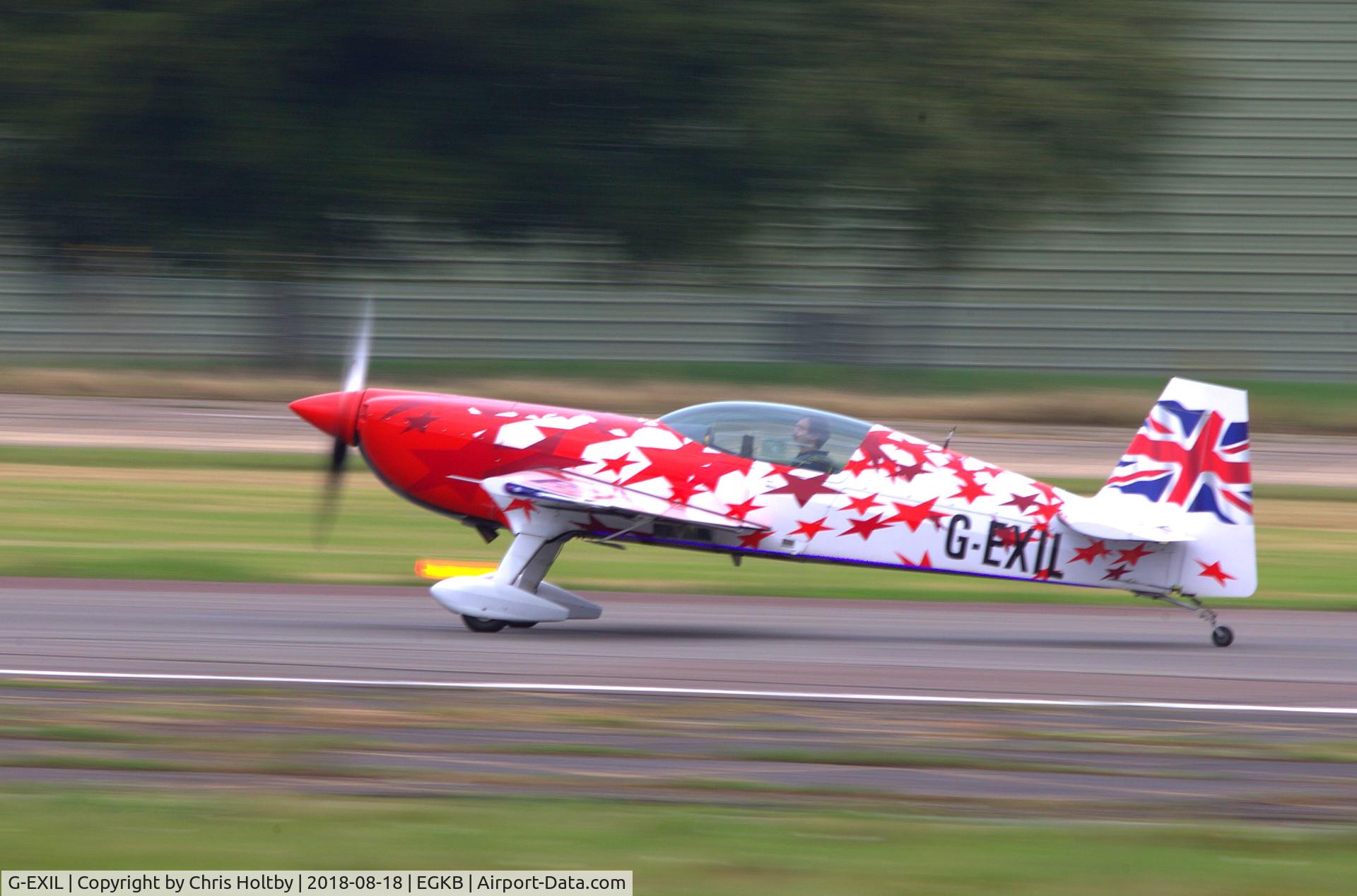 G-EXIL, 2010 Extra EA-300S C/N 1036, Landing for the Festival of Flight display 2018 in new livery