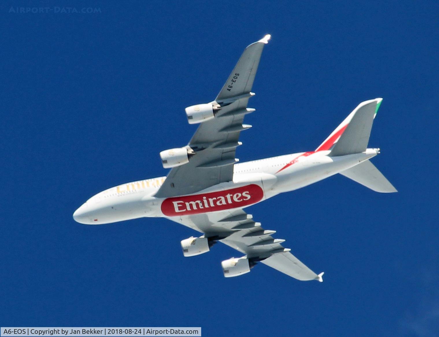 A6-EOS, 2015 Airbus A380-861 C/N 203, Flying over Lelystad at 10.000 ft direction Schiphol Amsterdam
