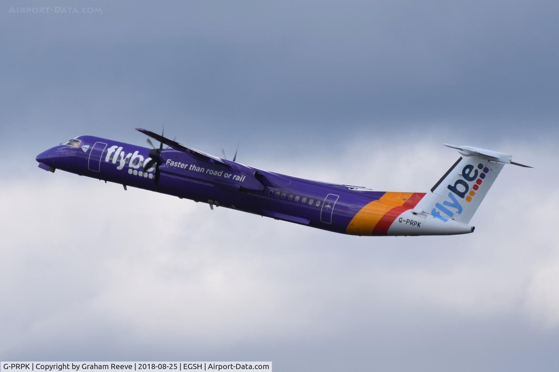G-PRPK, 2008 Bombardier DHC-8-402 Dash 8 C/N 4203, Departing from Norwich.