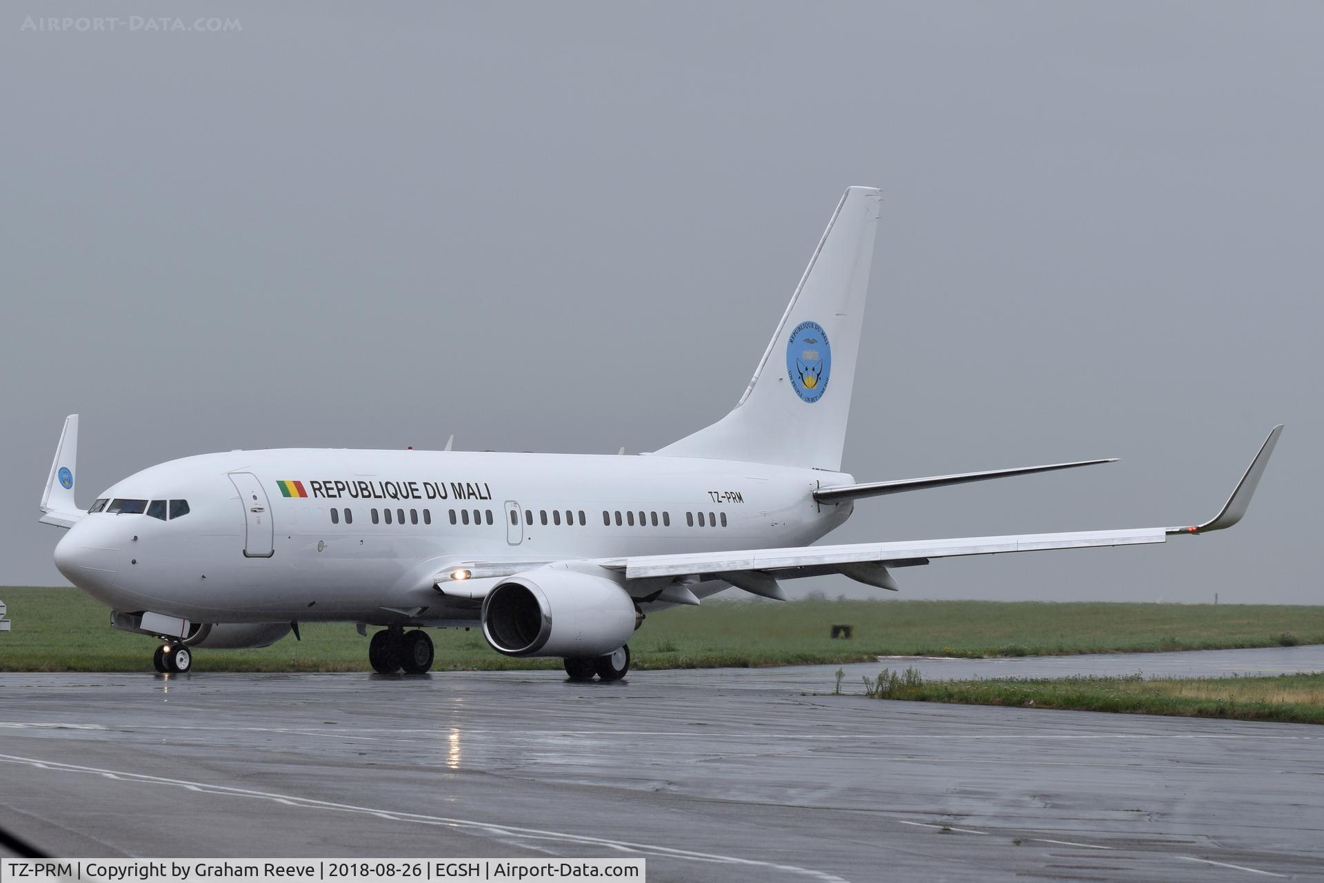 TZ-PRM, 1999 Boeing 737-7BC C/N 30328, Departing from Norwich.