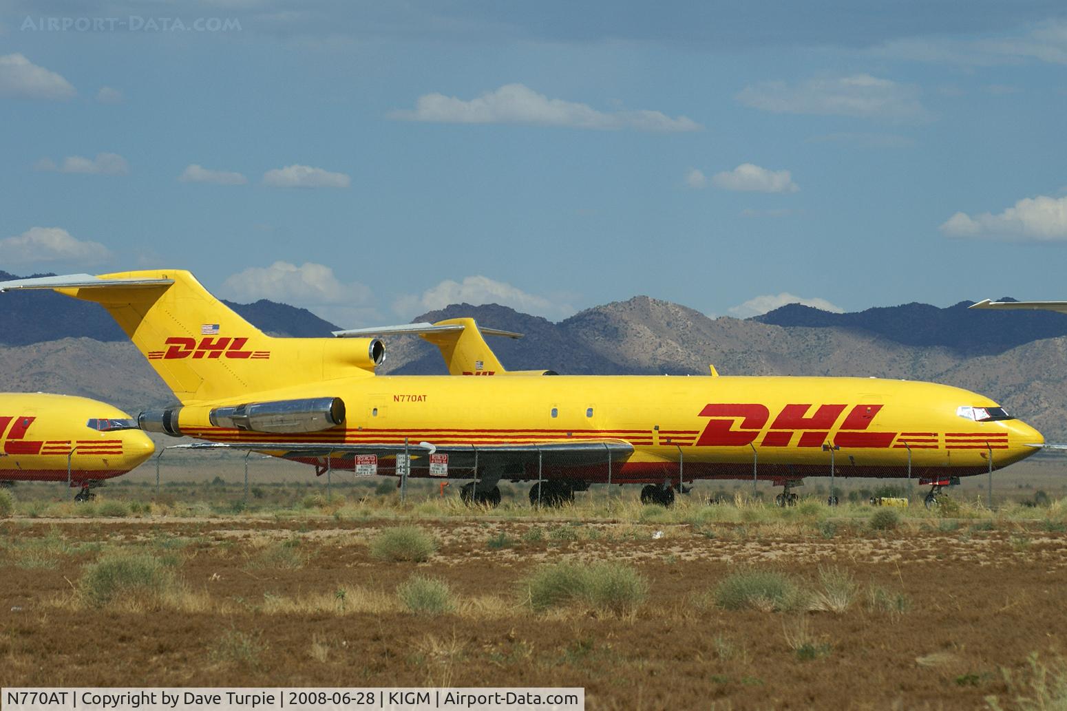 N770AT, 1979 Boeing 727-2B7 C/N 21953, Formerly with Allegheny Airlines, later US Air. One of the first 727's in the new ATA colors.  Built in 1979 and operating for ATA from 1994 until 2000, when in storage at Roswell (NM), but converted to freighter in 2004 for DHL. Now scrapped.