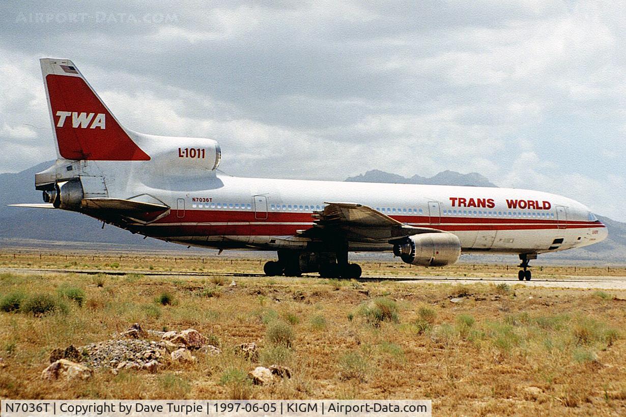 N7036T, 1982 Lockheed L-1011-385-1-15 TriStar 100 C/N 193B-1232, Scanned from a print photo that I took. The last info I could find on the plane was that in 2004 it was still at KIGM (Kingman, Arizona), in terrible shape, and was deteriorating rapidly. 