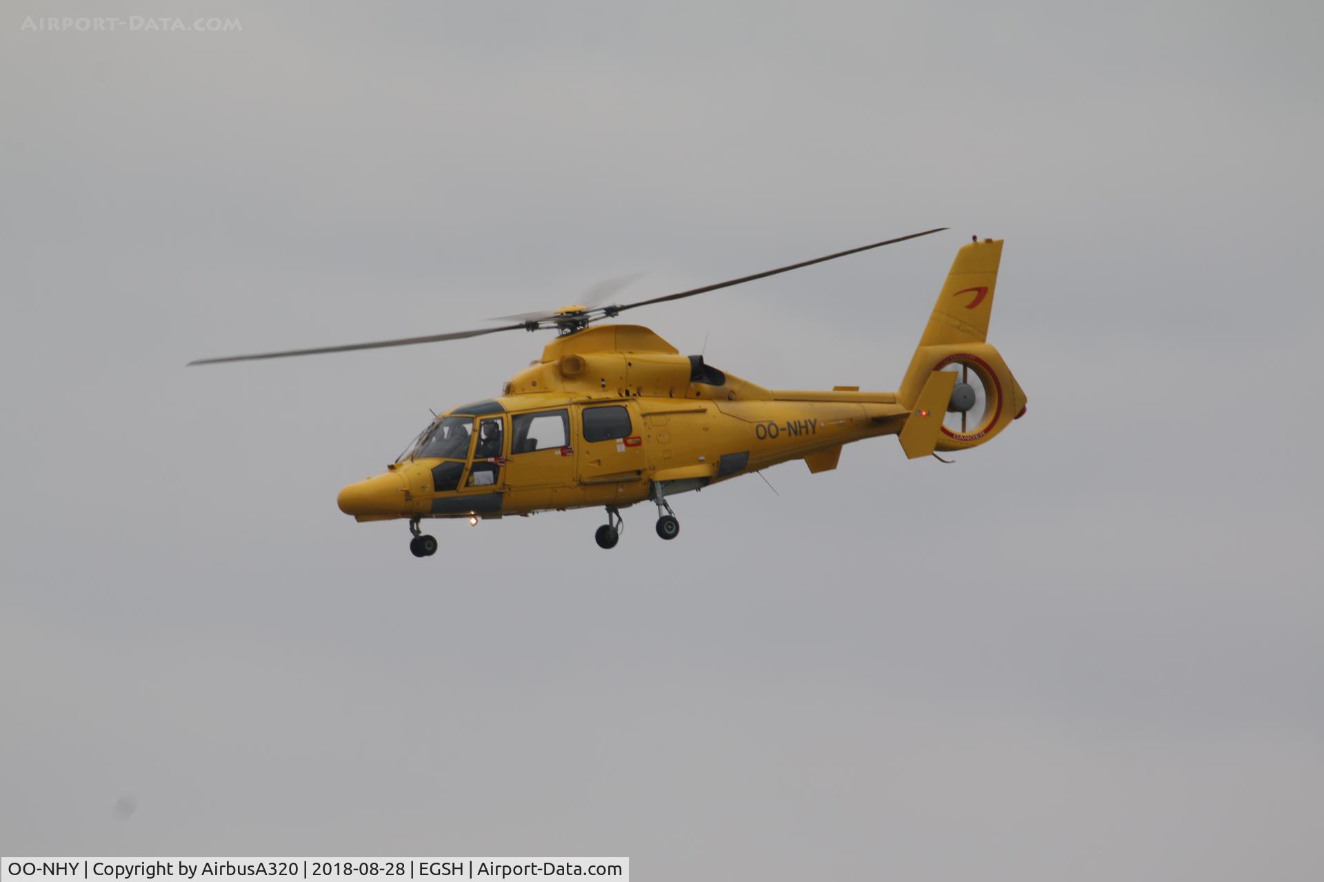 OO-NHY, 2007 Eurocopter AS-365N-3 Dauphin 2 C/N 6754, departing Norwich