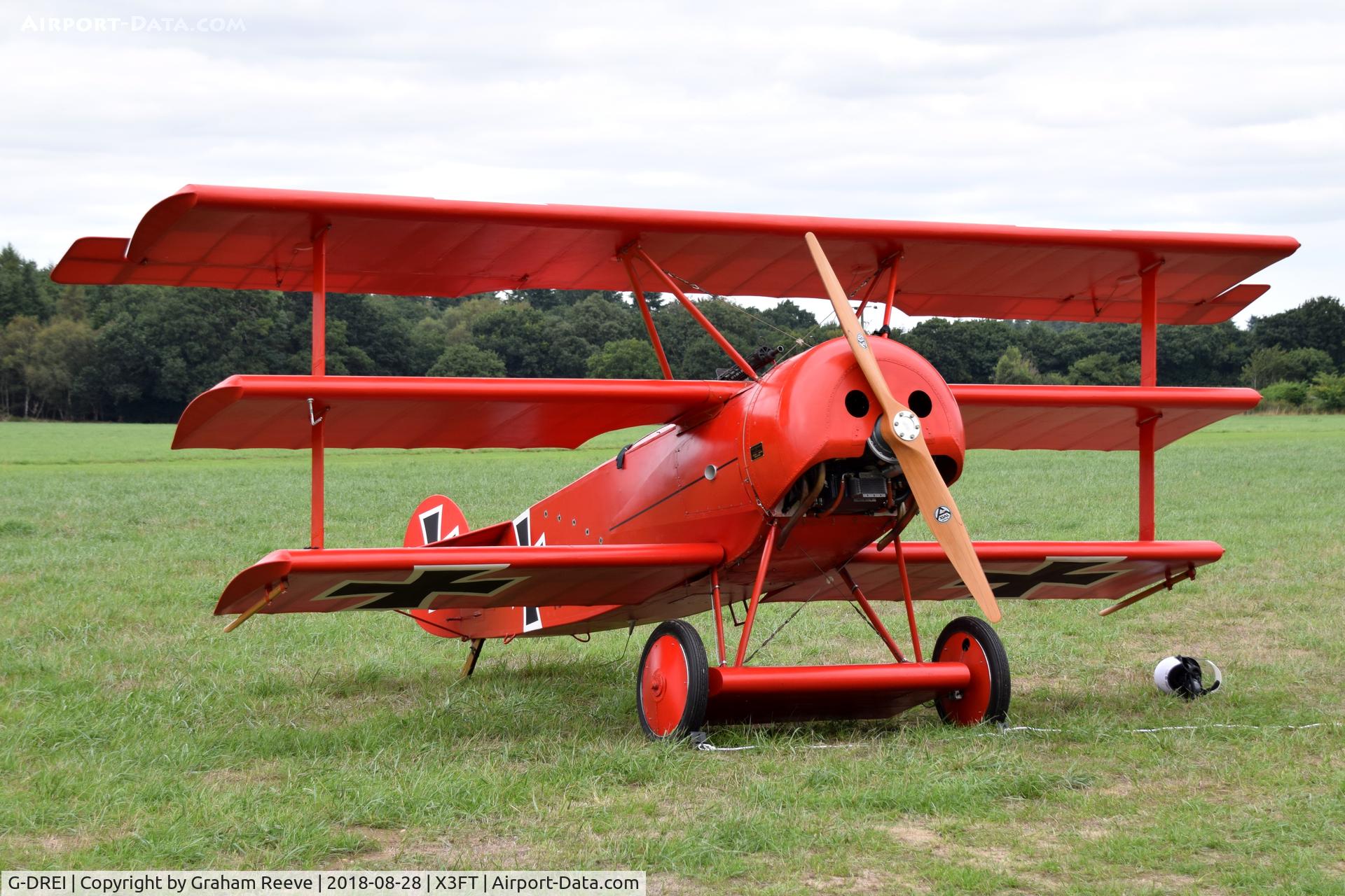 G-DREI, 2011 Fokker Dr.1 Triplane Replica C/N LAA 238-14848, Parked at Felthorpe ready for the media launch.