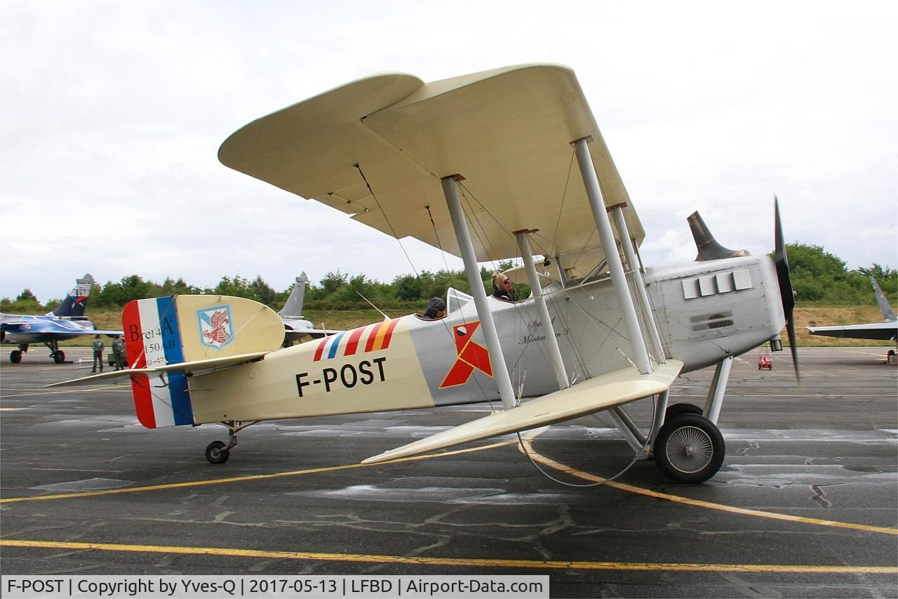 F-POST, Breguet 14P Replica C/N 150AB, Breguet 14P Replica, Taxiing to parking area, Bordeaux-Mérignac airport (LFBD-BOD) Open day 2017