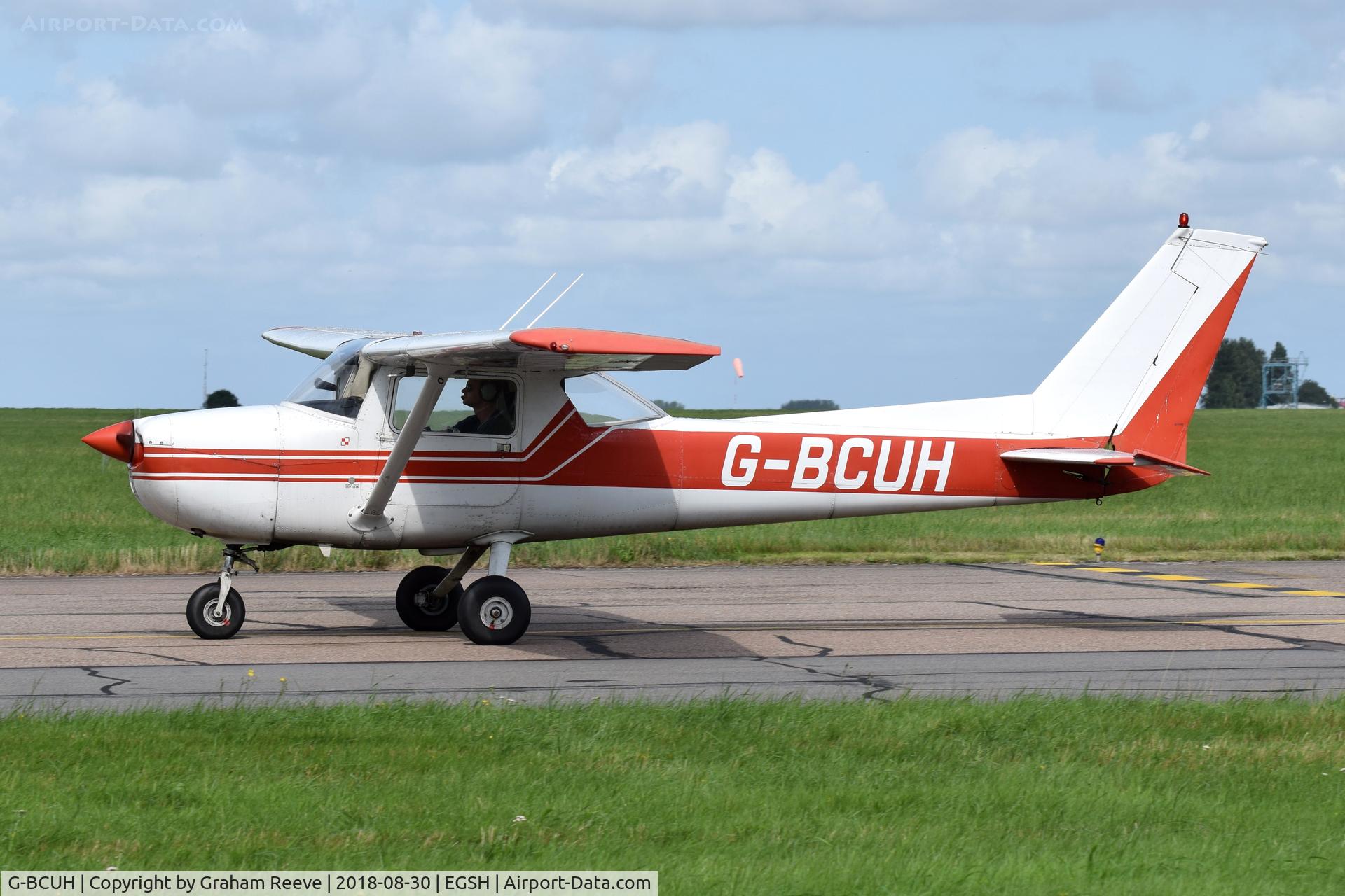G-BCUH, 1975 Cessna F150M C/N 1195, Just landed at Norwich.