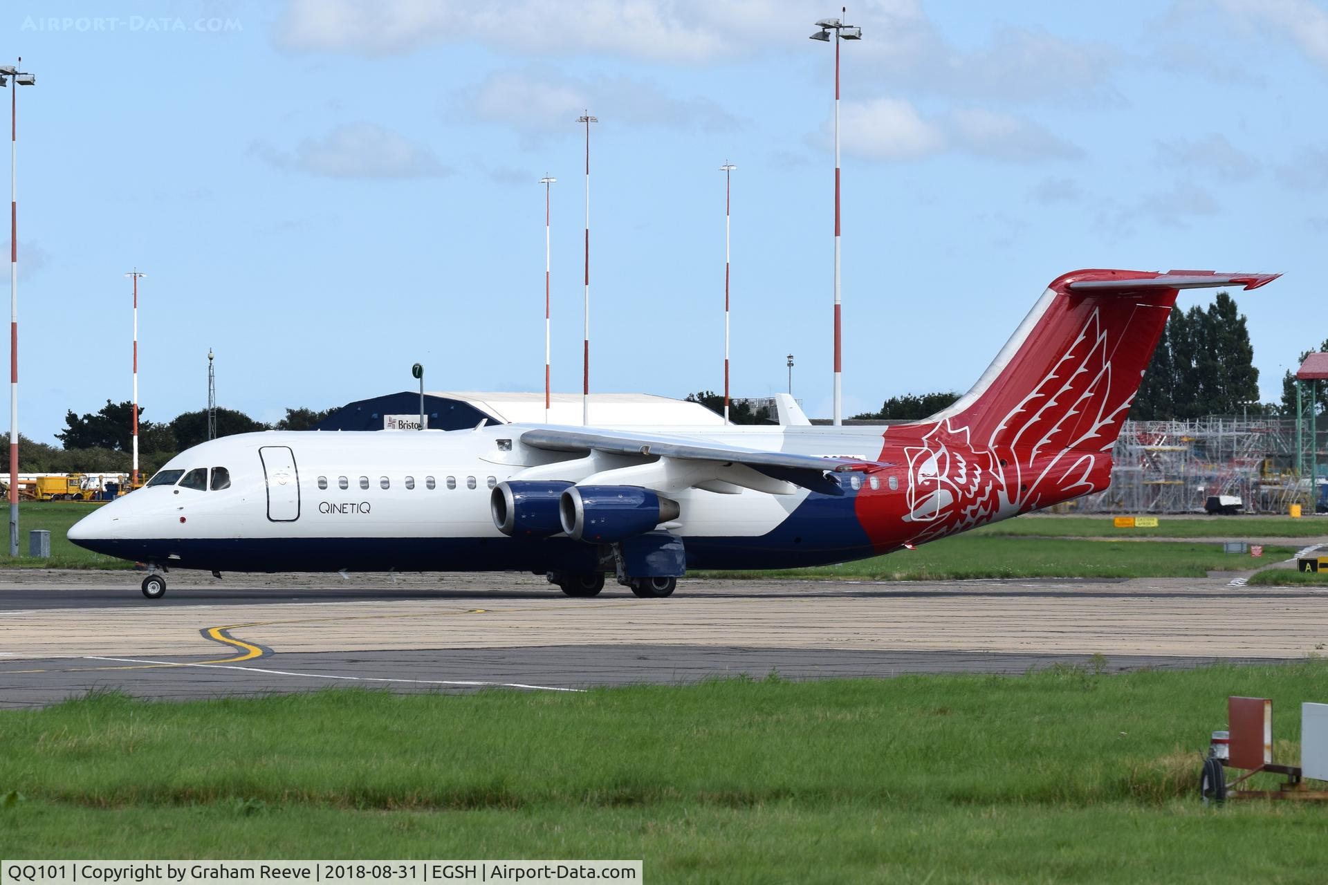 QQ101, 2000 British Aerospace Avro 146-RJ100 C/N E3368, Departing from Norwich after a re-spray.