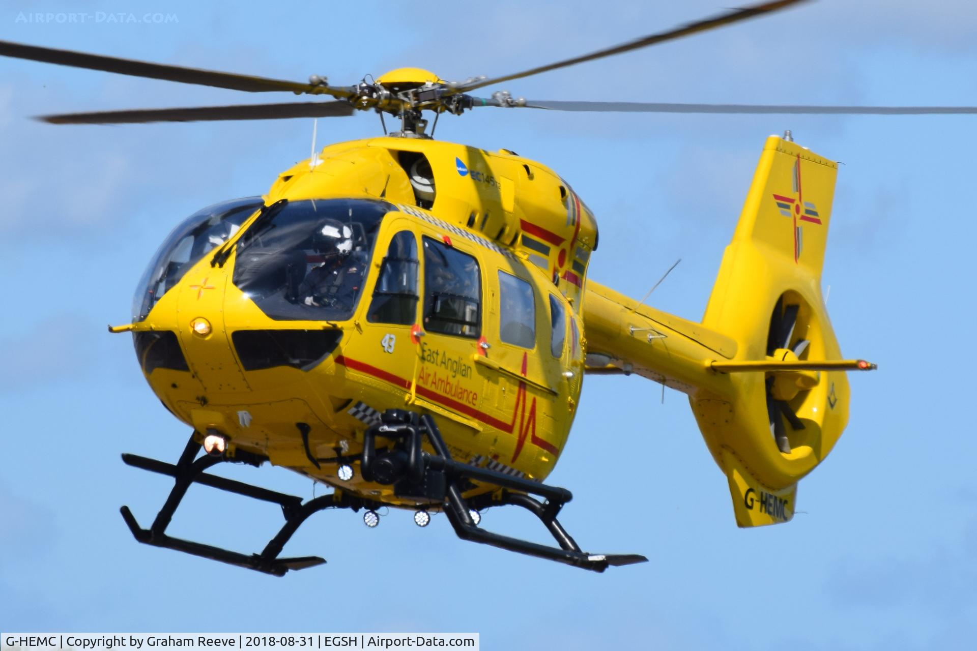 G-HEMC, 2014 Airbus Helicopters EC-145T-2 (BK-117D-2) C/N 20012, Landing at Norwich.