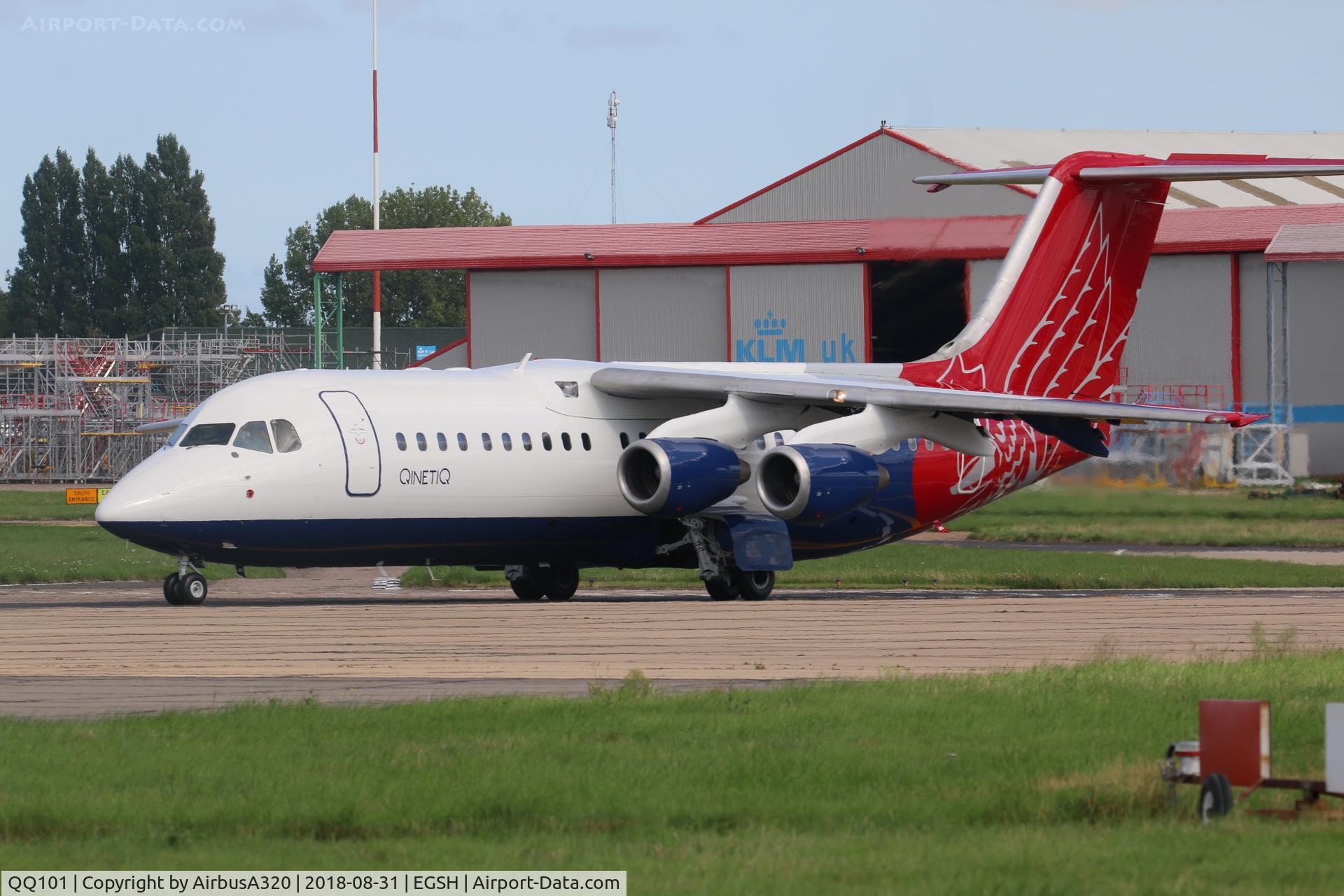QQ101, 2000 British Aerospace Avro 146-RJ100 C/N E3368, Seen departing in her new livery