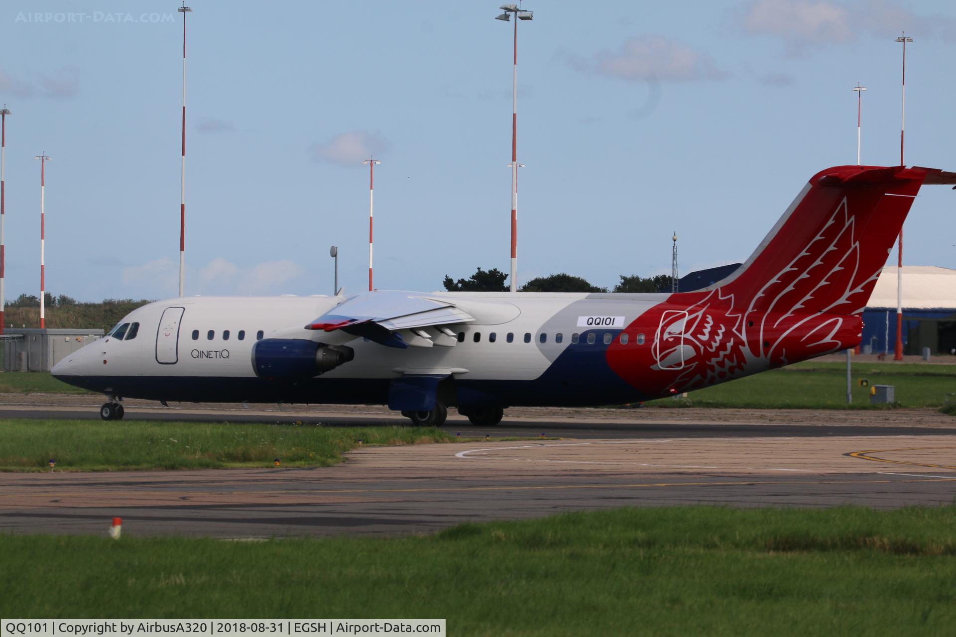QQ101, 2000 British Aerospace Avro 146-RJ100 C/N E3368, Departing in her new livery