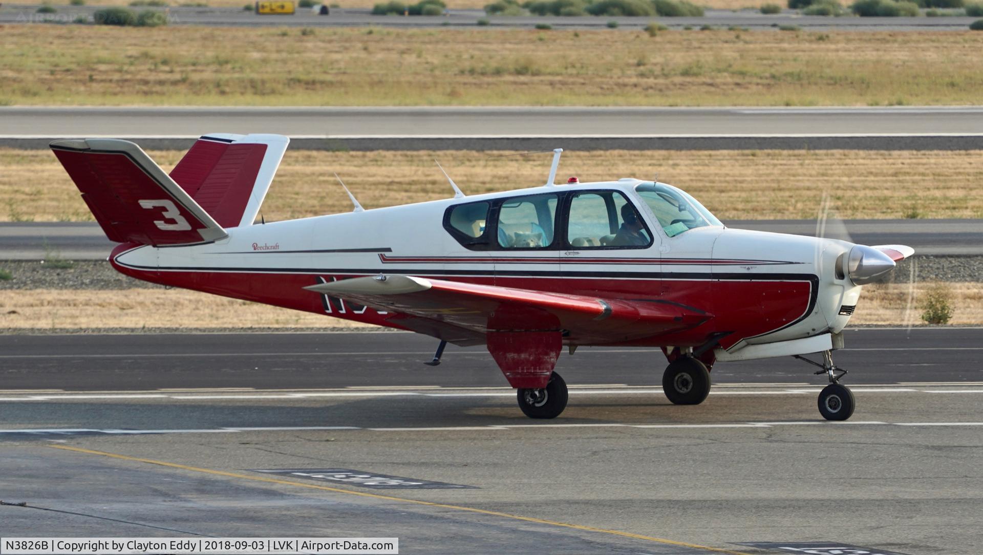 N3826B, 1955 Beech F35 Bonanza C/N D-4091, Livermore Airport California 2018.