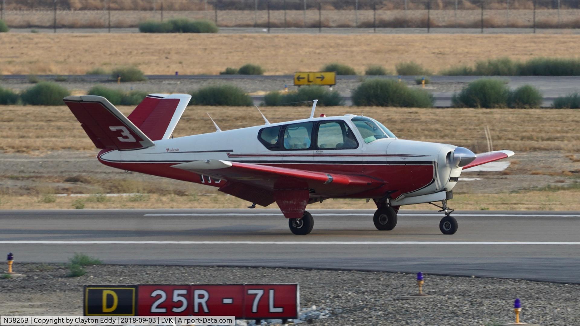 N3826B, 1955 Beech F35 Bonanza C/N D-4091, Livermore Airport California 2018.