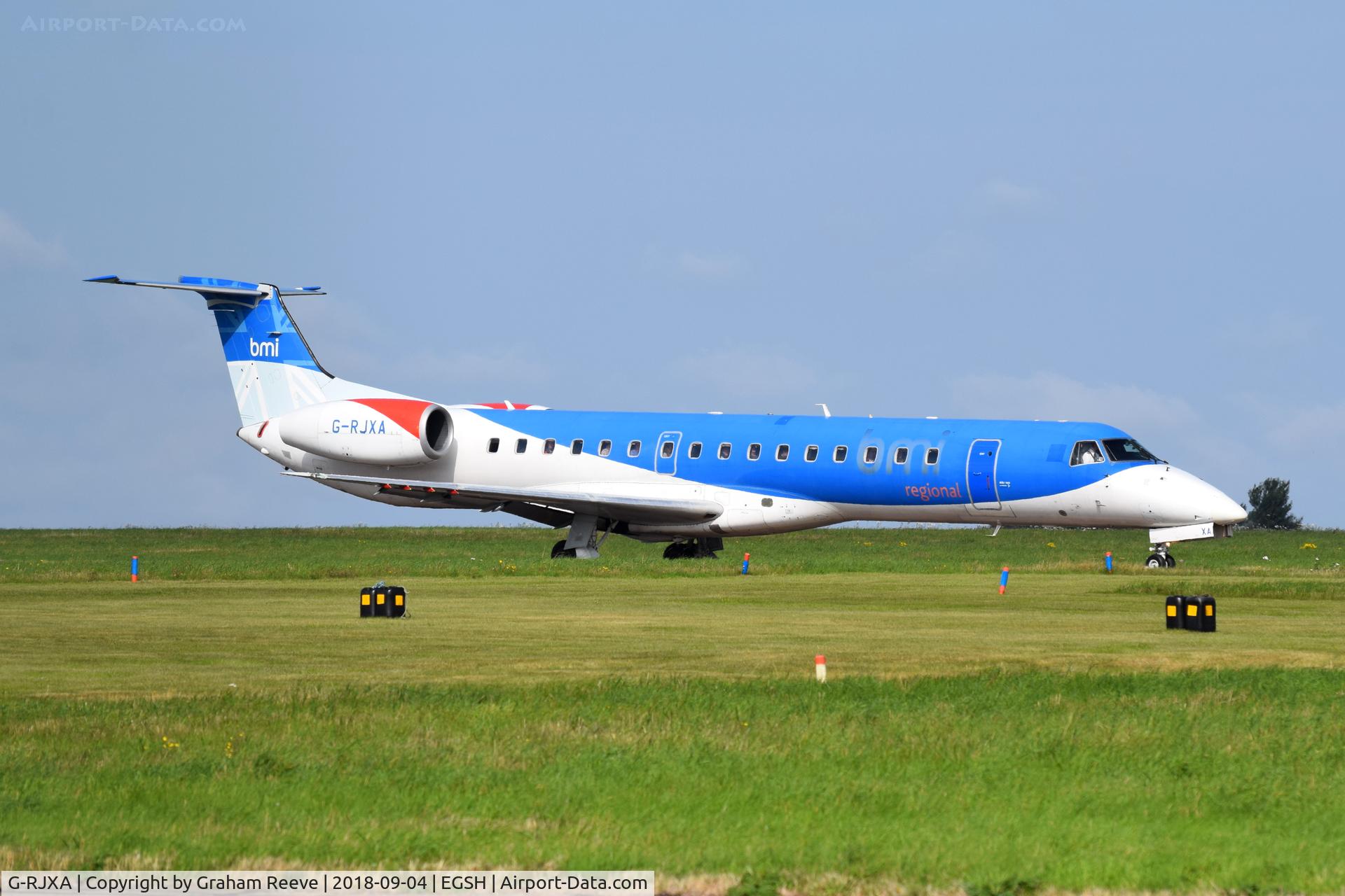 G-RJXA, 1999 Embraer EMB-145EP (ERJ-145EP) C/N 145136, Just landed at Norwich.