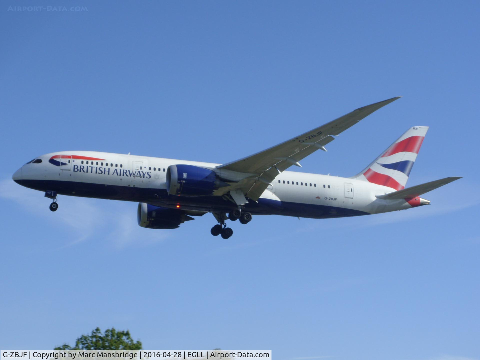 G-ZBJF, 2013 Boeing 787-8 Dreamliner C/N 38613, Landing runway 27L at Heathrow airport EGLL