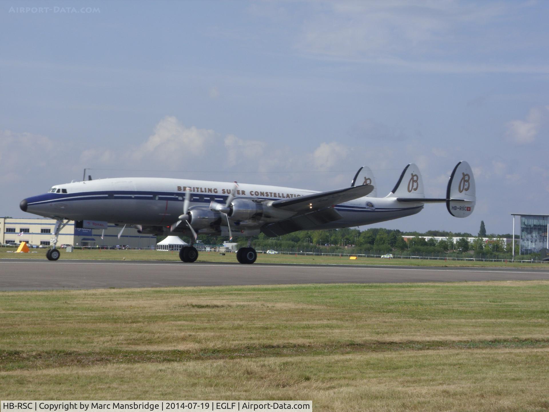 HB-RSC, 1955 Lockheed C-121C Super Constellation (L-1049F) C/N 1049F-4175, Landing after it's display at the farnborough airshow EGLF