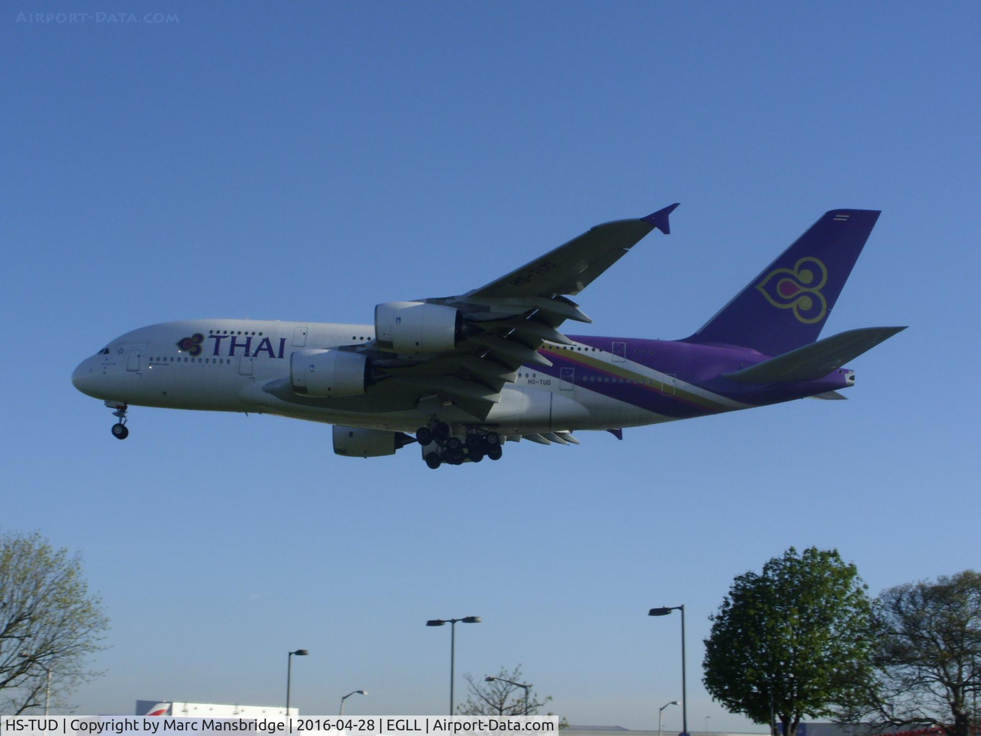 HS-TUD, 2012 Airbus A380-841 C/N 122, Landing runway 27L at Heathrow airport EGLL