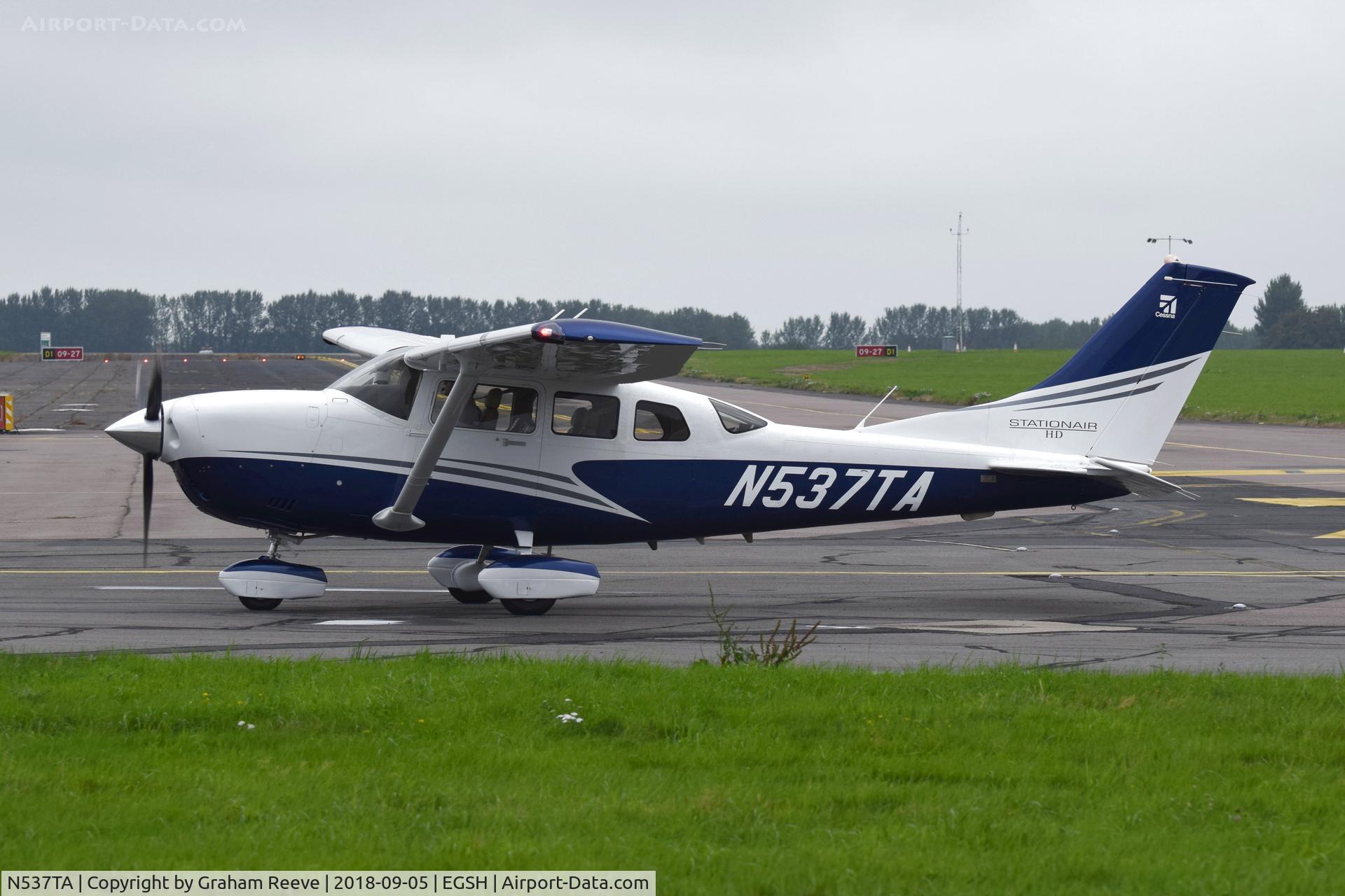 N537TA, 2018 Cessna T206H Turbo Stationair C/N T20609537, Just landed at Norwich.