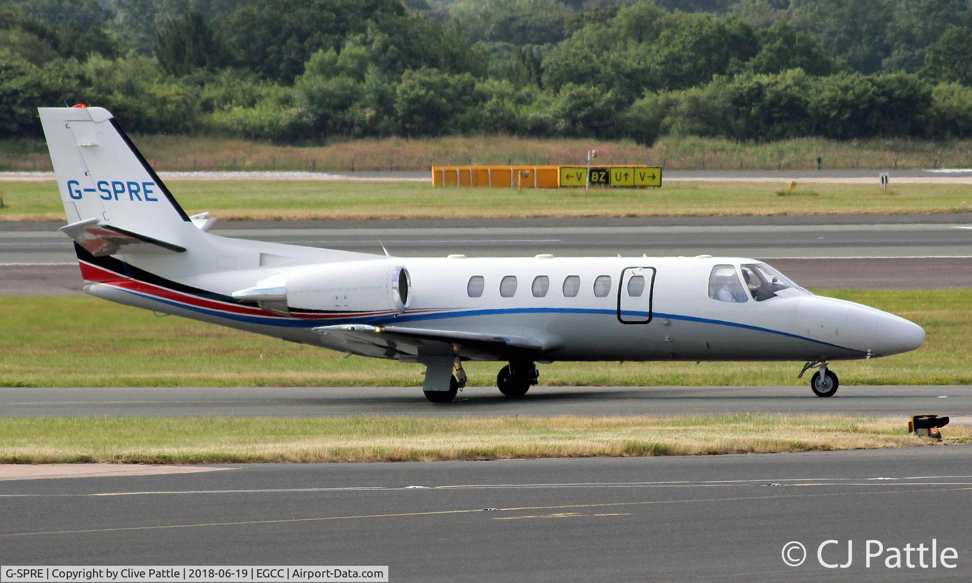 G-SPRE, 1999 Cessna 550 Citation Bravo C/N 550-0872, Taxy in at Manchester