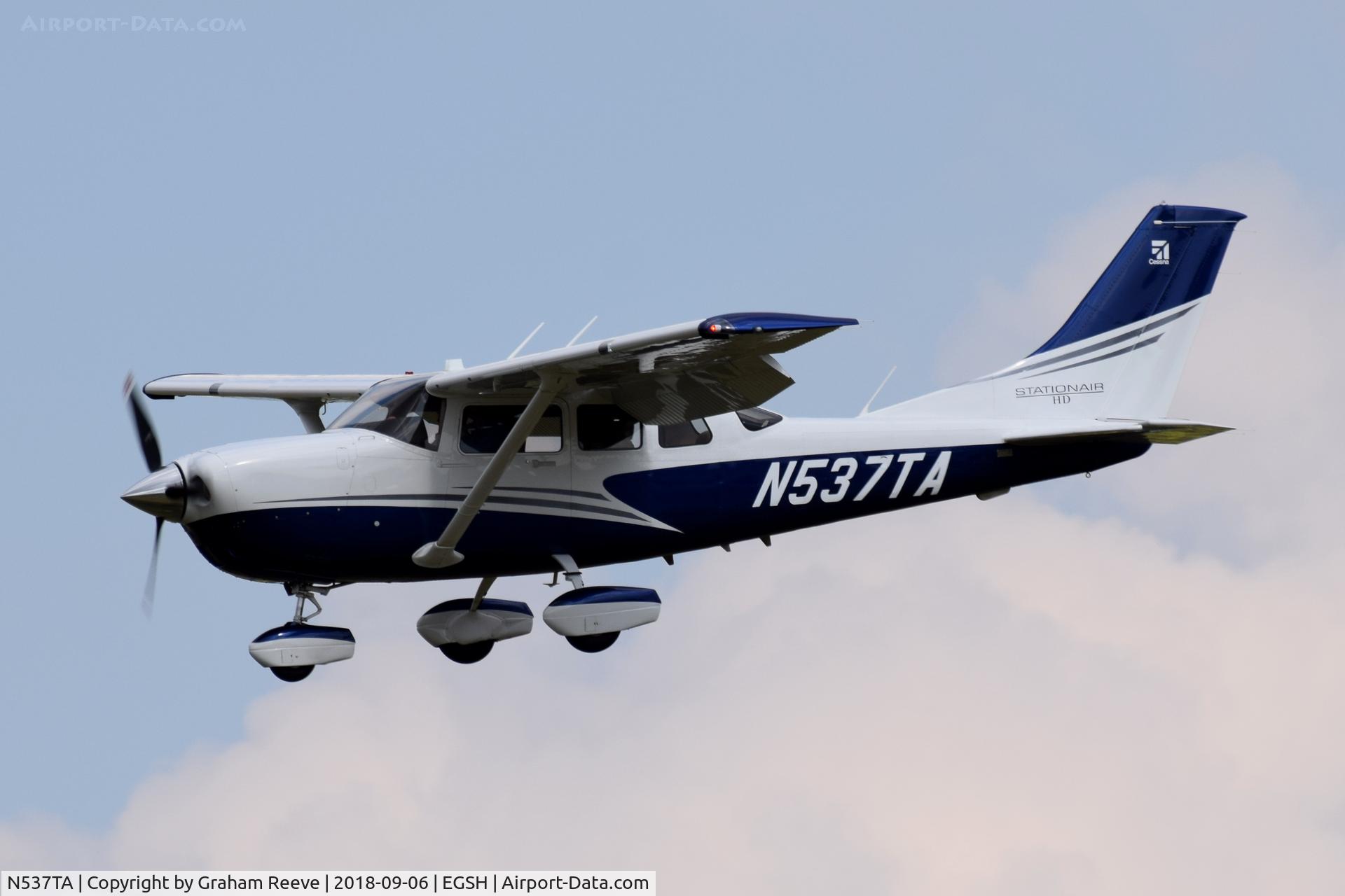 N537TA, 2018 Cessna T206H Turbo Stationair C/N T20609537, Landing at Norwich.