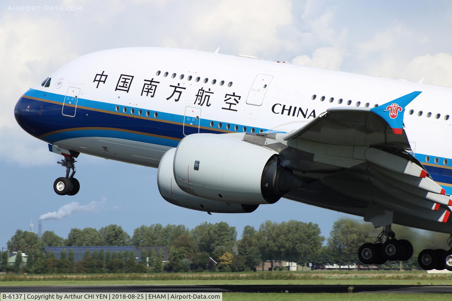 B-6137, 2011 Airbus A380-841 C/N 036, A388 China Southern taking off @AMS