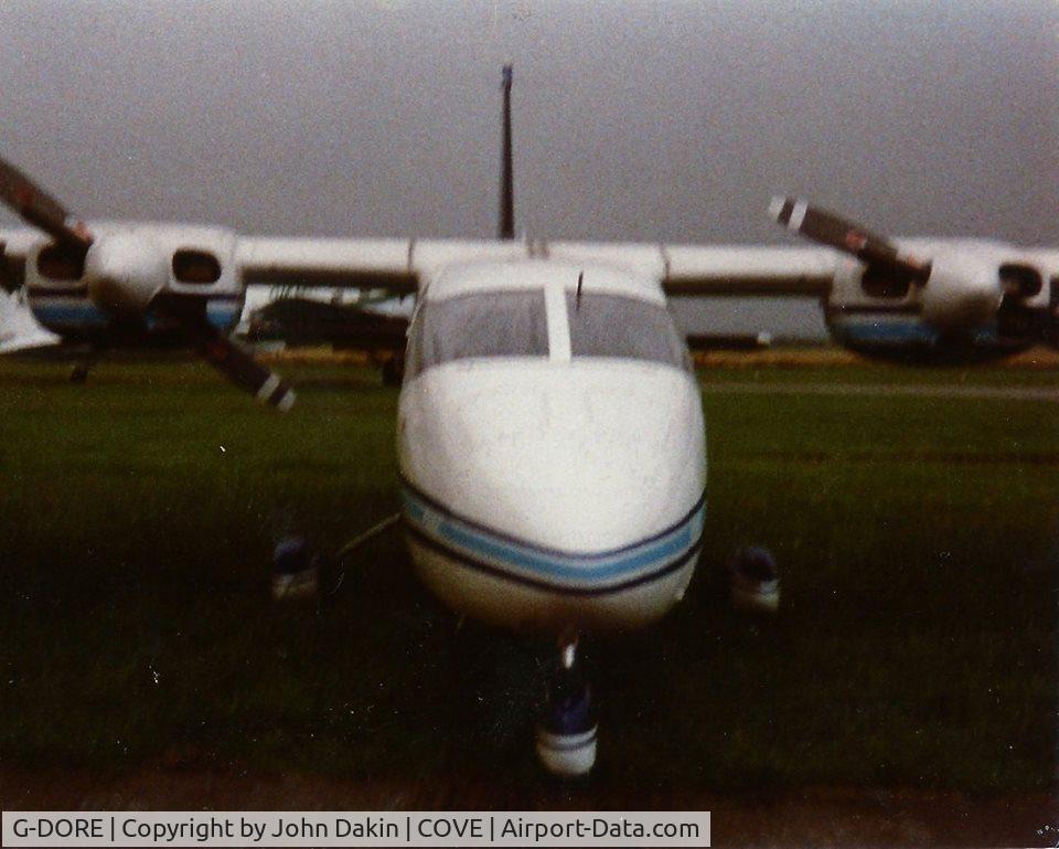 G-DORE, 1980 Partenavia P-68C C/N 217, This picture was taken around 1991 at Coventry airport where it was based, the aircraft at that time belonged to Nullifire but was leased to G&B Aviation for charter work, I flew this a few times around europe