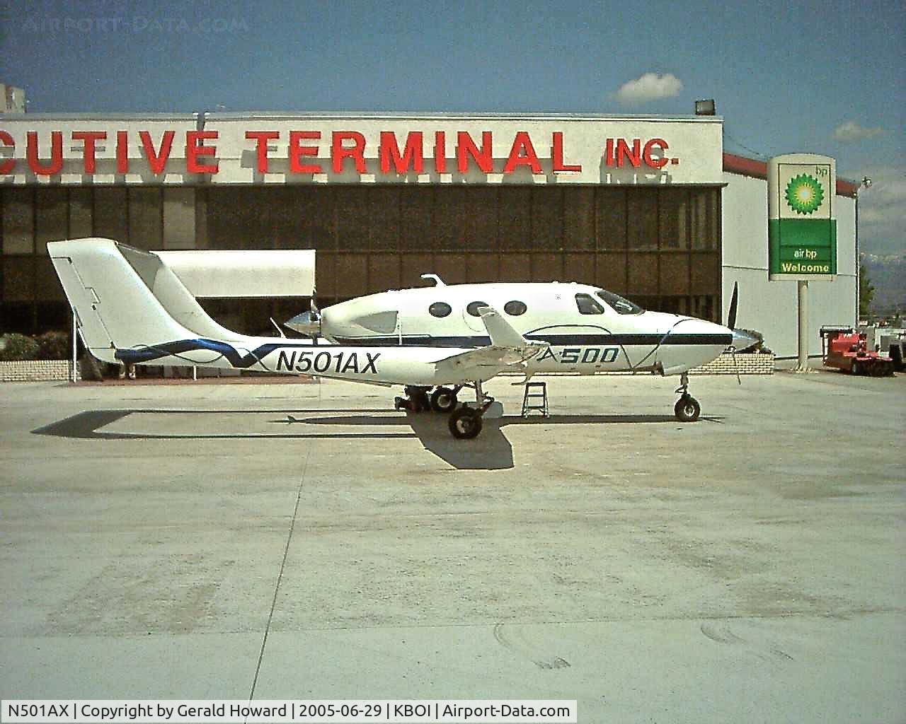 N501AX, 2003 Adam Aircraft A500 C/N 0002, Parked on north GA ramp.