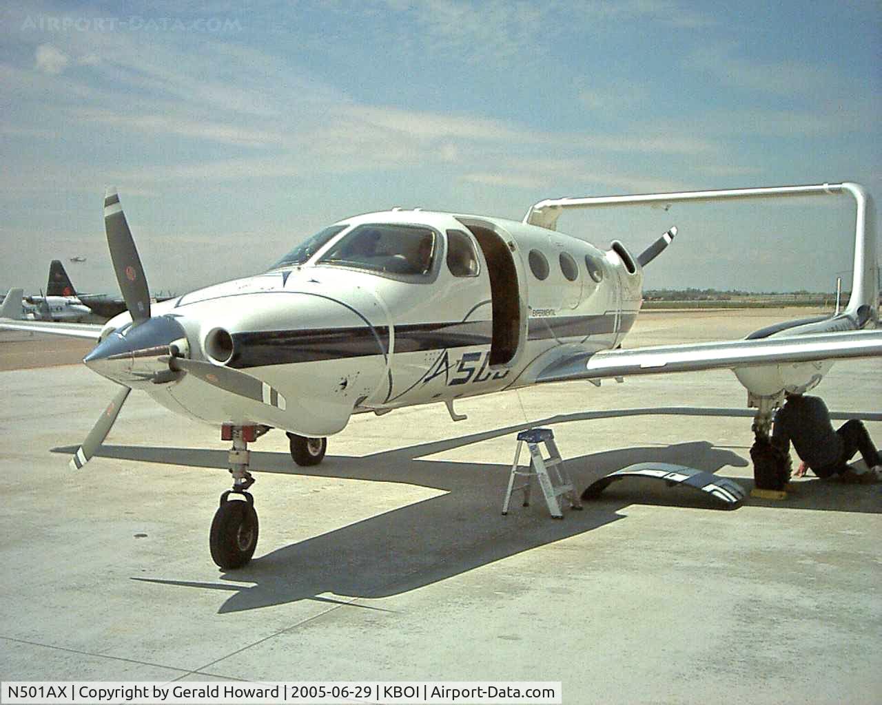 N501AX, 2003 Adam Aircraft A500 C/N 0002, Parked on north ramp.