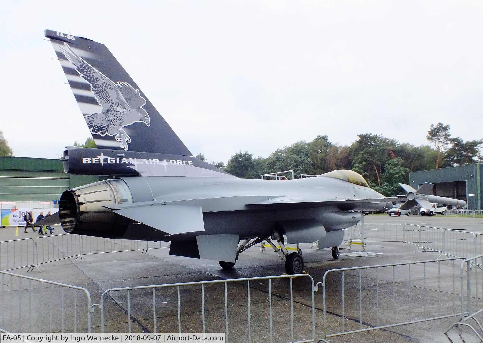 FA-05, SABCA F-16A Fighting Falcon C/N 6H-5, General Dynamics (SABCA) F-16A Fighting Falcon of the FAeB (travelling exhibit) at the 2018 BAFD spotters day at Kleine Brogel airbase