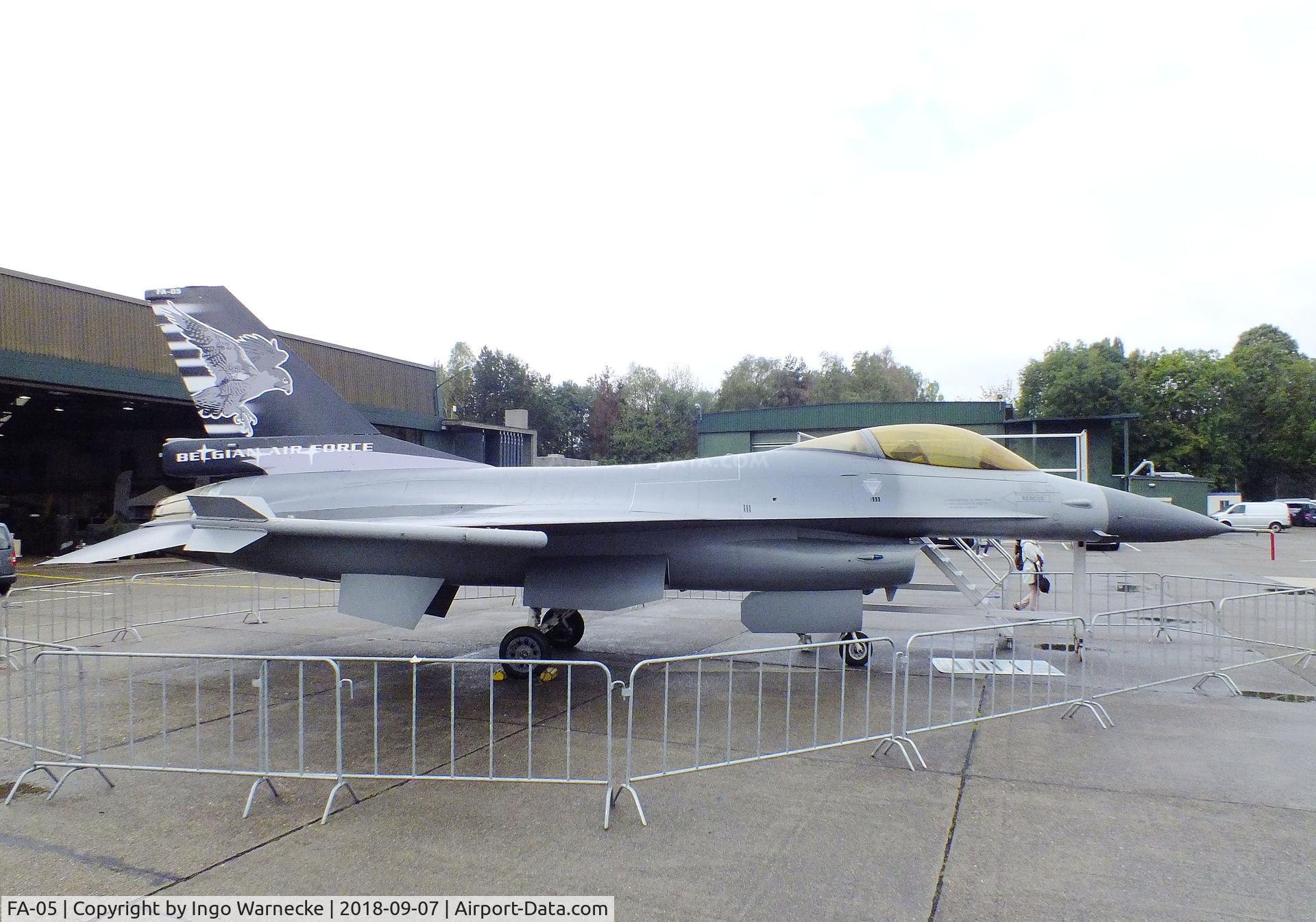 FA-05, SABCA F-16A Fighting Falcon C/N 6H-5, General Dynamics (SABCA) F-16A Fighting Falcon of the FAeB (travelling exhibit) at the 2018 BAFD spotters day at Kleine Brogel airbase