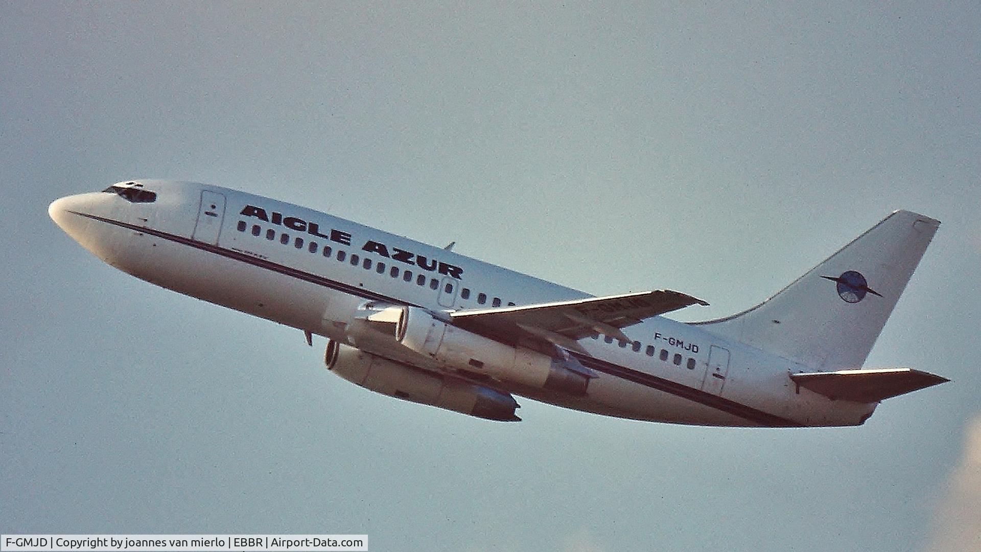 F-GMJD, 1981 Boeing 737-2K5 C/N 22599, T/O EBBR 25R begin 90's scan slide