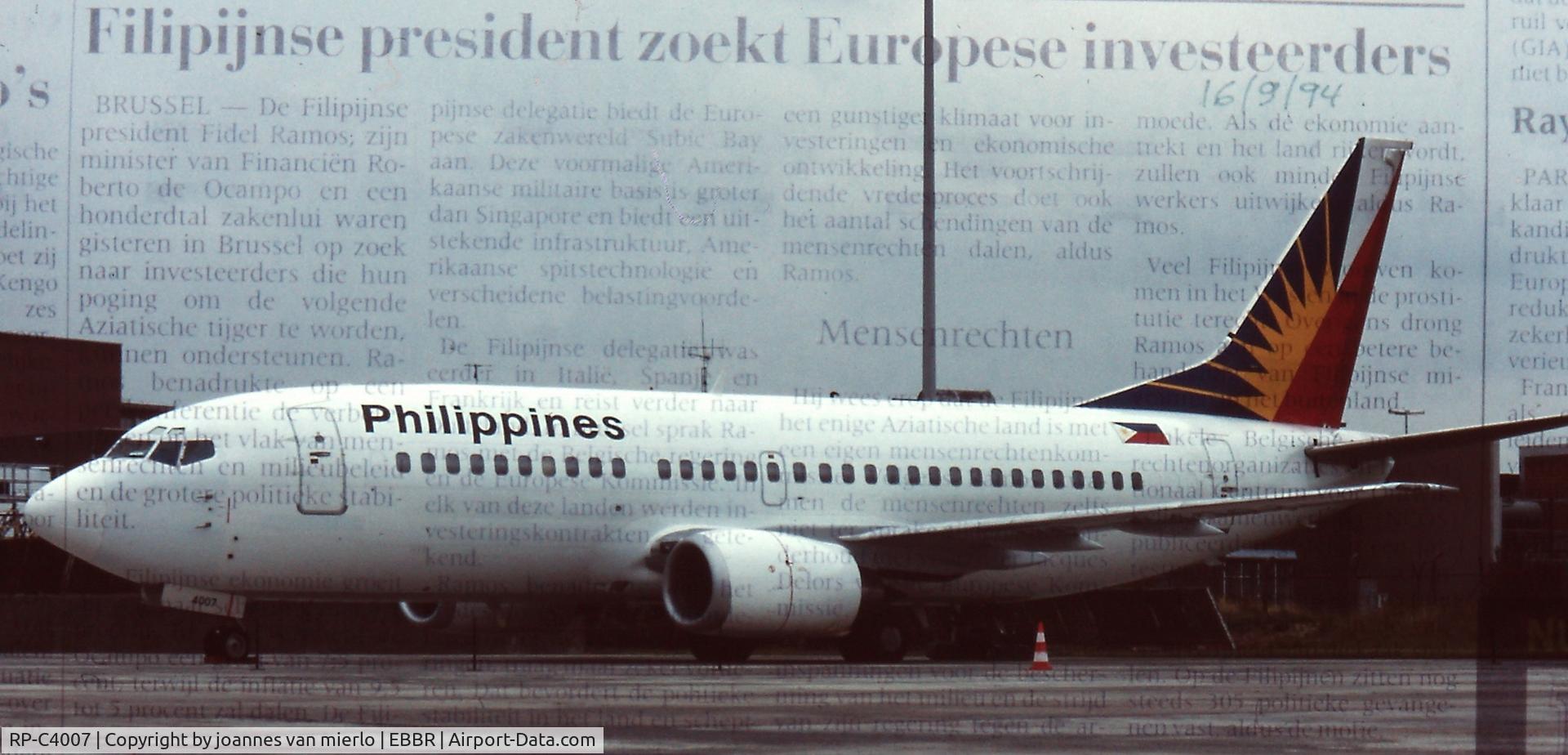 RP-C4007, 1993 Boeing 737-3Y0 C/N 25996, EBBR G.A. 1994 PRESIDENTIAL VISIT
