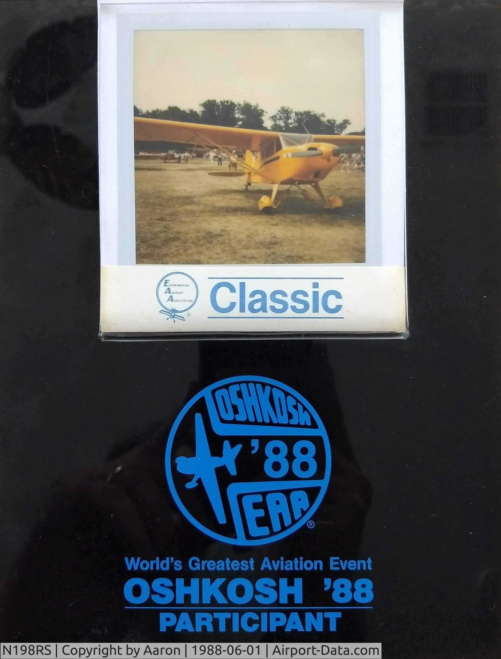 N198RS, Wag-Aero Wag-a-Bond C/N RJS-001, Picture of my father's Wag-A-Bond (N198RS) at Oshkosh '88
