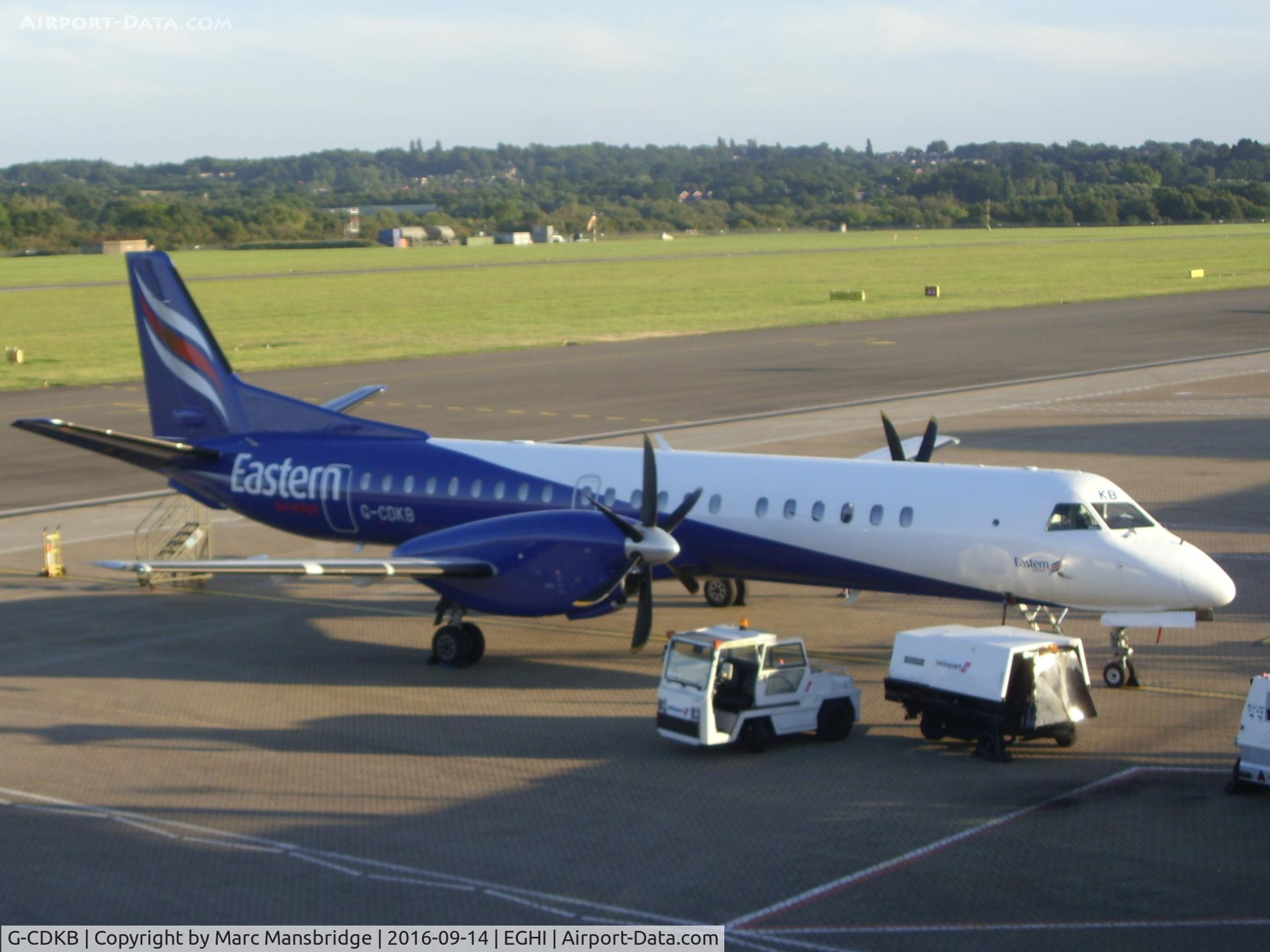 G-CDKB, 1996 Saab 2000 C/N 2000-032, Parked at Southampton airport EGHI. Photo taken from the top of the multistory carpark