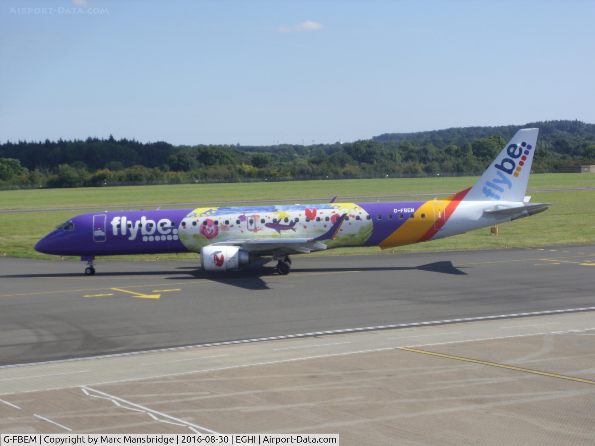 G-FBEM, 2008 Embraer 195LR (ERJ-190-200LR) C/N 19000204, Taxiing for departure at Southampton airport EGHI
