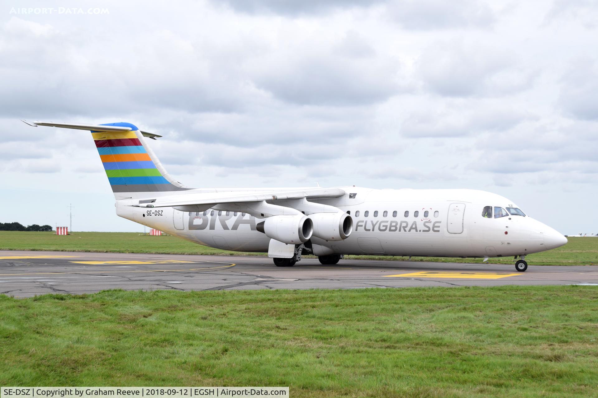 SE-DSZ, 2000 British Aerospace Avro 146-RJ100 C/N E3380, Just landed at Norwich.