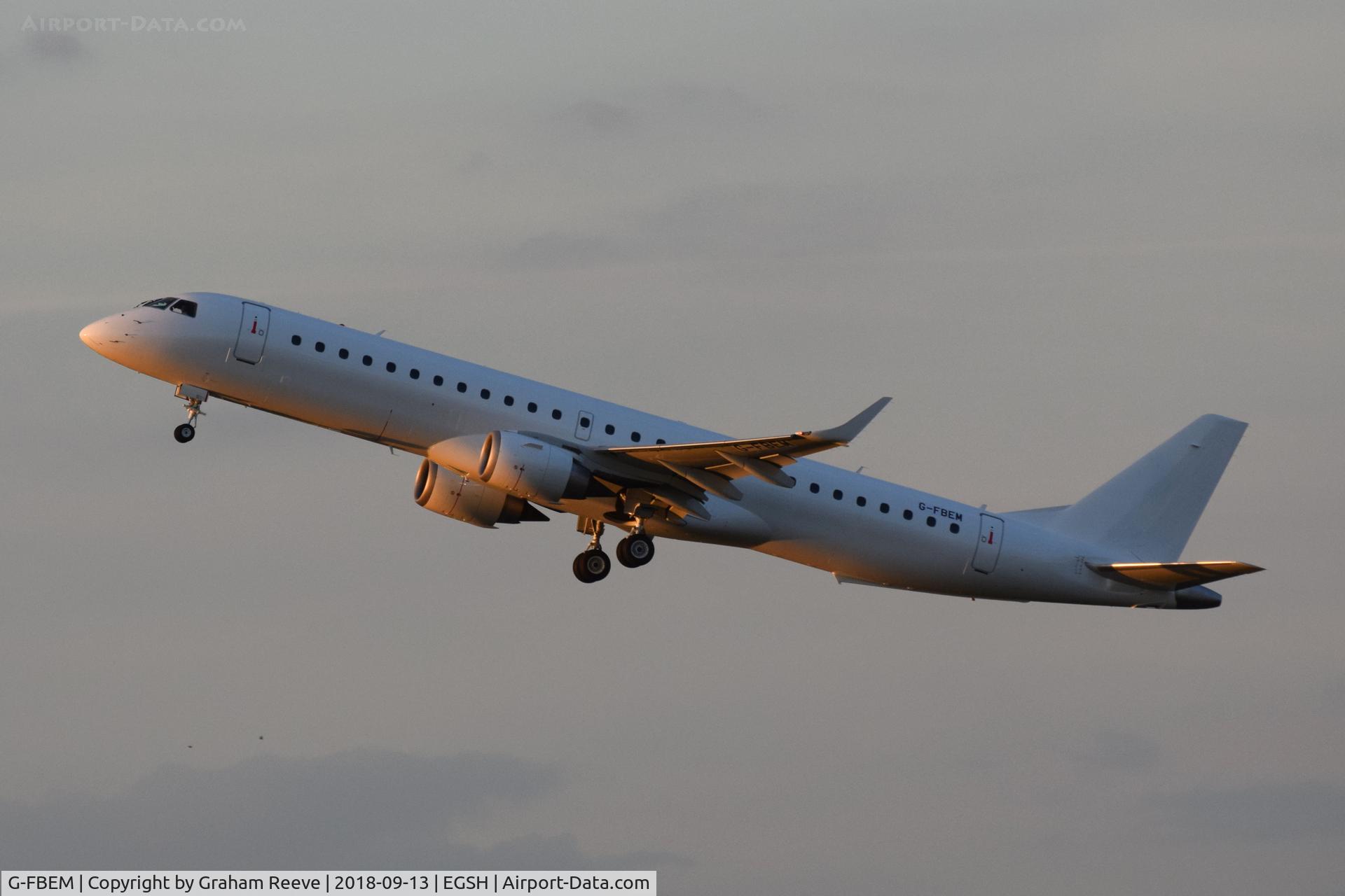 G-FBEM, 2008 Embraer 195LR (ERJ-190-200LR) C/N 19000204, Departing from Norwich after a re-spray.