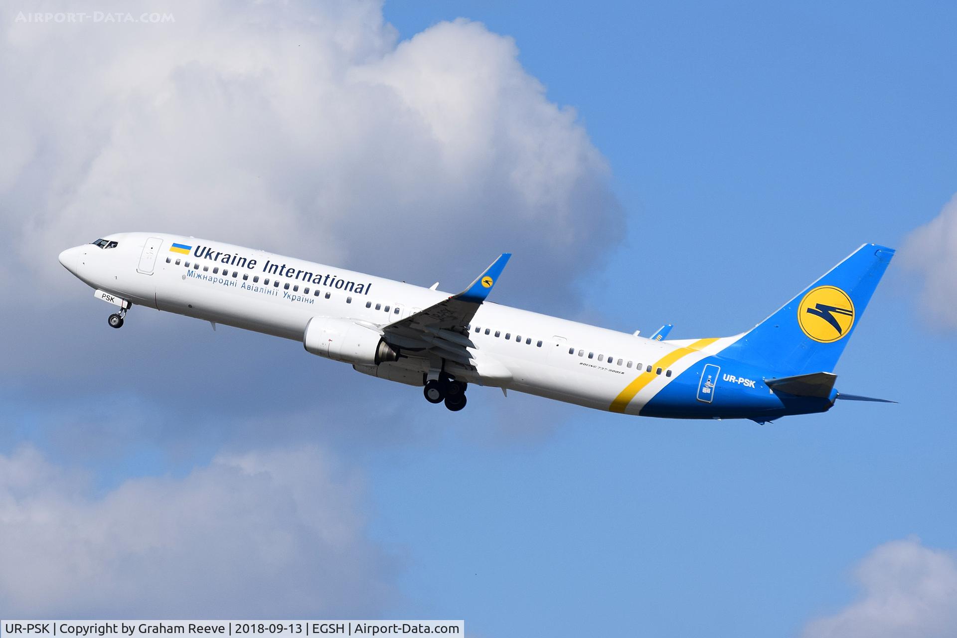 UR-PSK, 2009 Boeing 737-94X/ER C/N 36086, Departing from Norwich.
