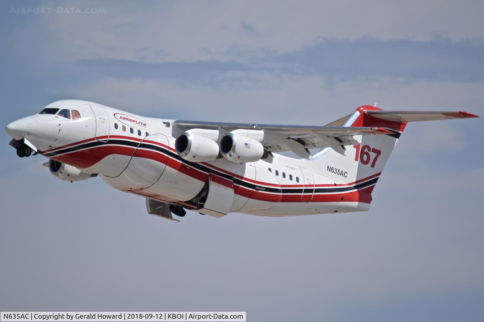 N635AC, 1998 British Aerospace Avro 146-RJ85 C/N E.2330, Climb out from RWY 28R.