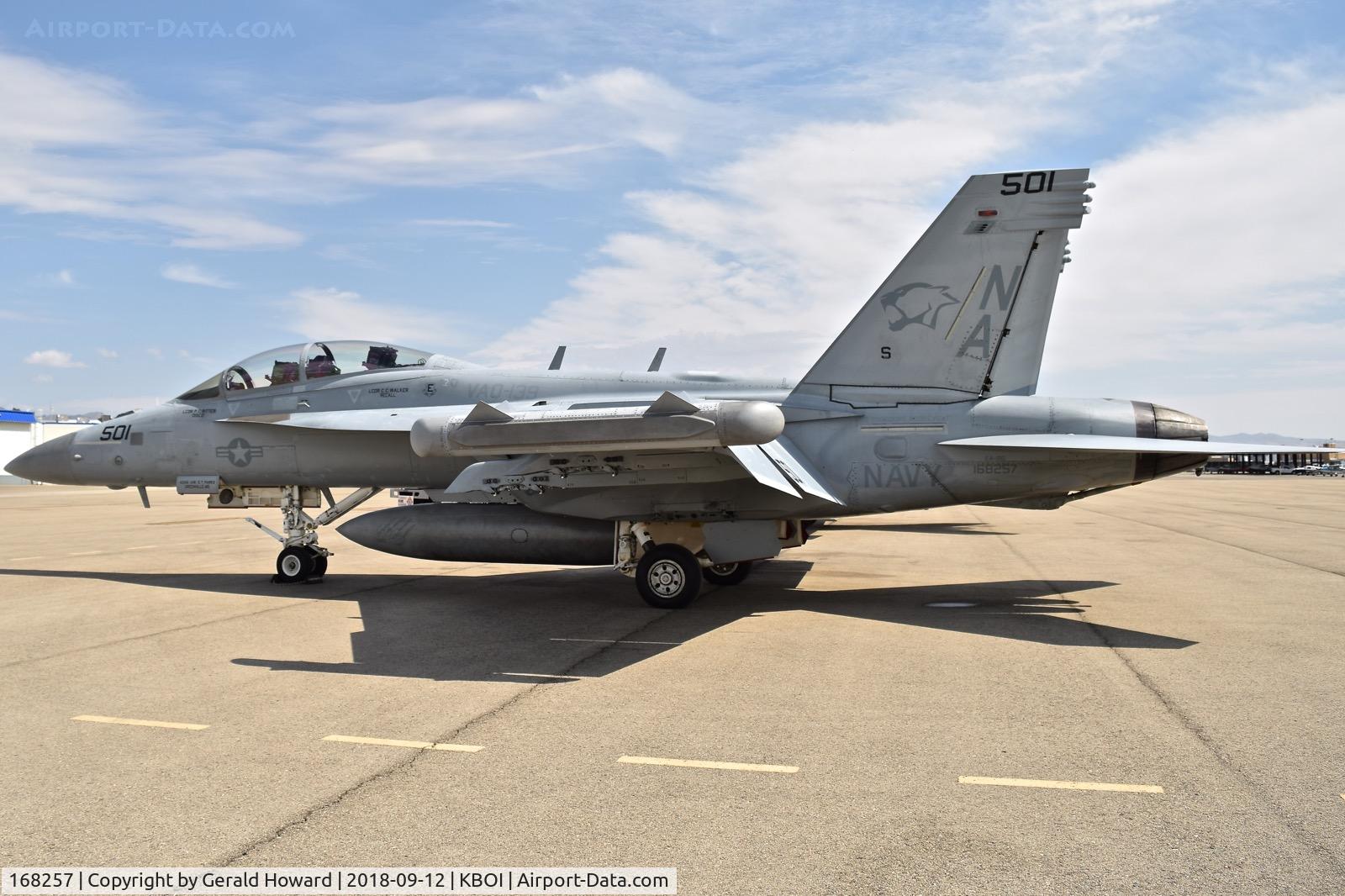 168257, Boeing EA-18G Growler C/N G-39, Parked on the north GA ramp. VAQ-139 