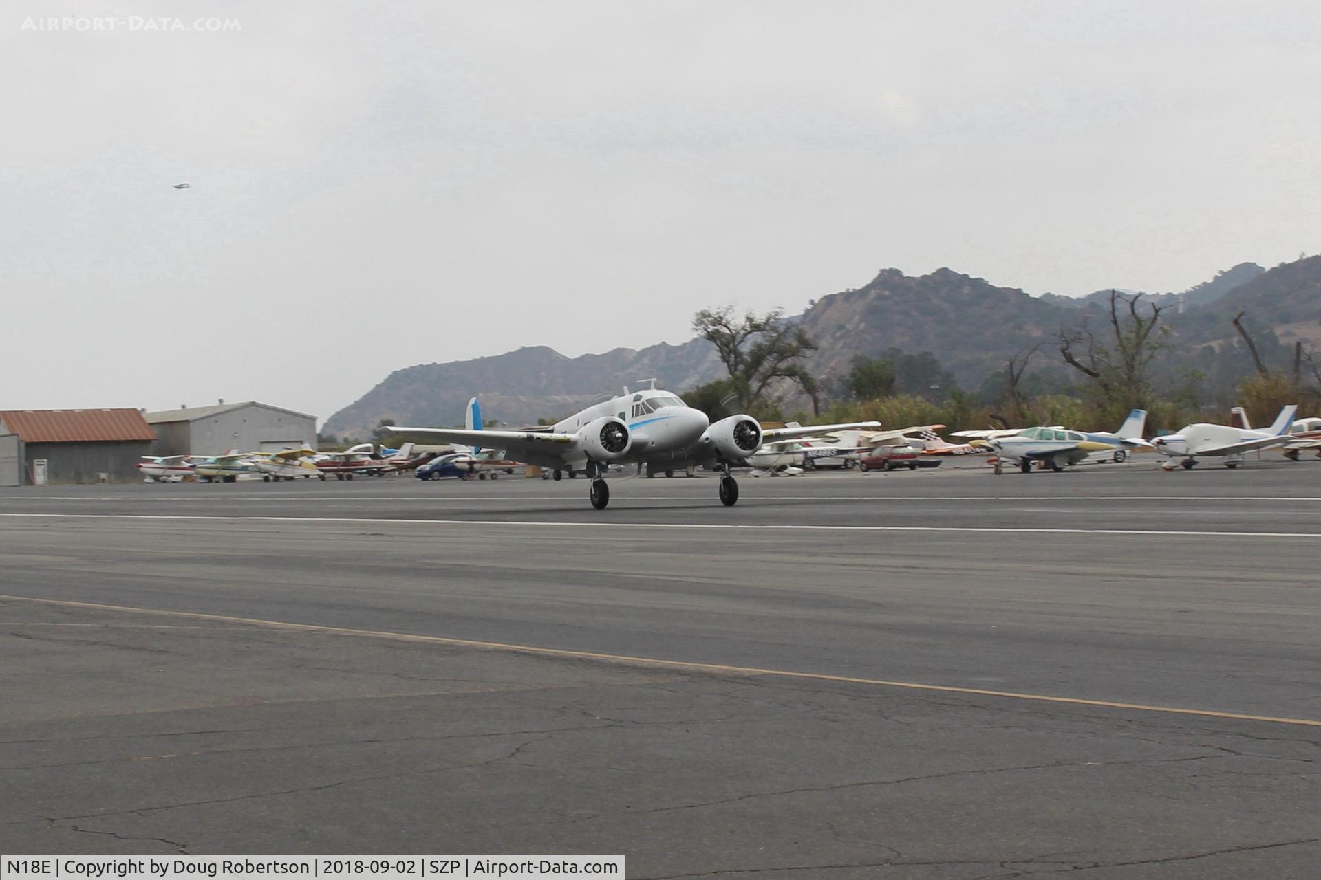 N18E, 1958 Beech E18S C/N BA-383, 1958 Beech SUPER E18S, two P&W R985 Wasp Jrs. 450 Hp each radials, landing roll Rwy 22